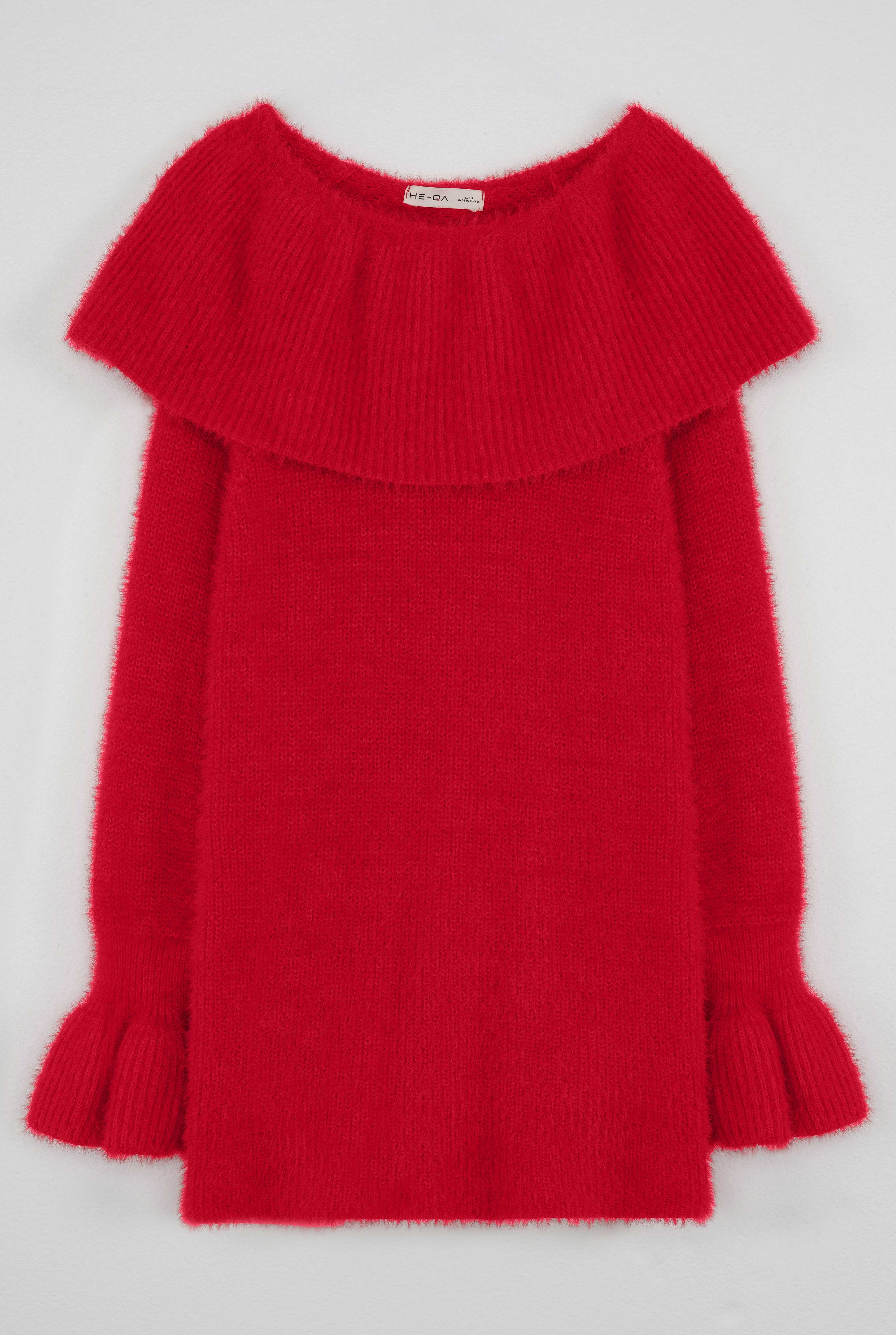 Collar Detailed Sweater Red - 6