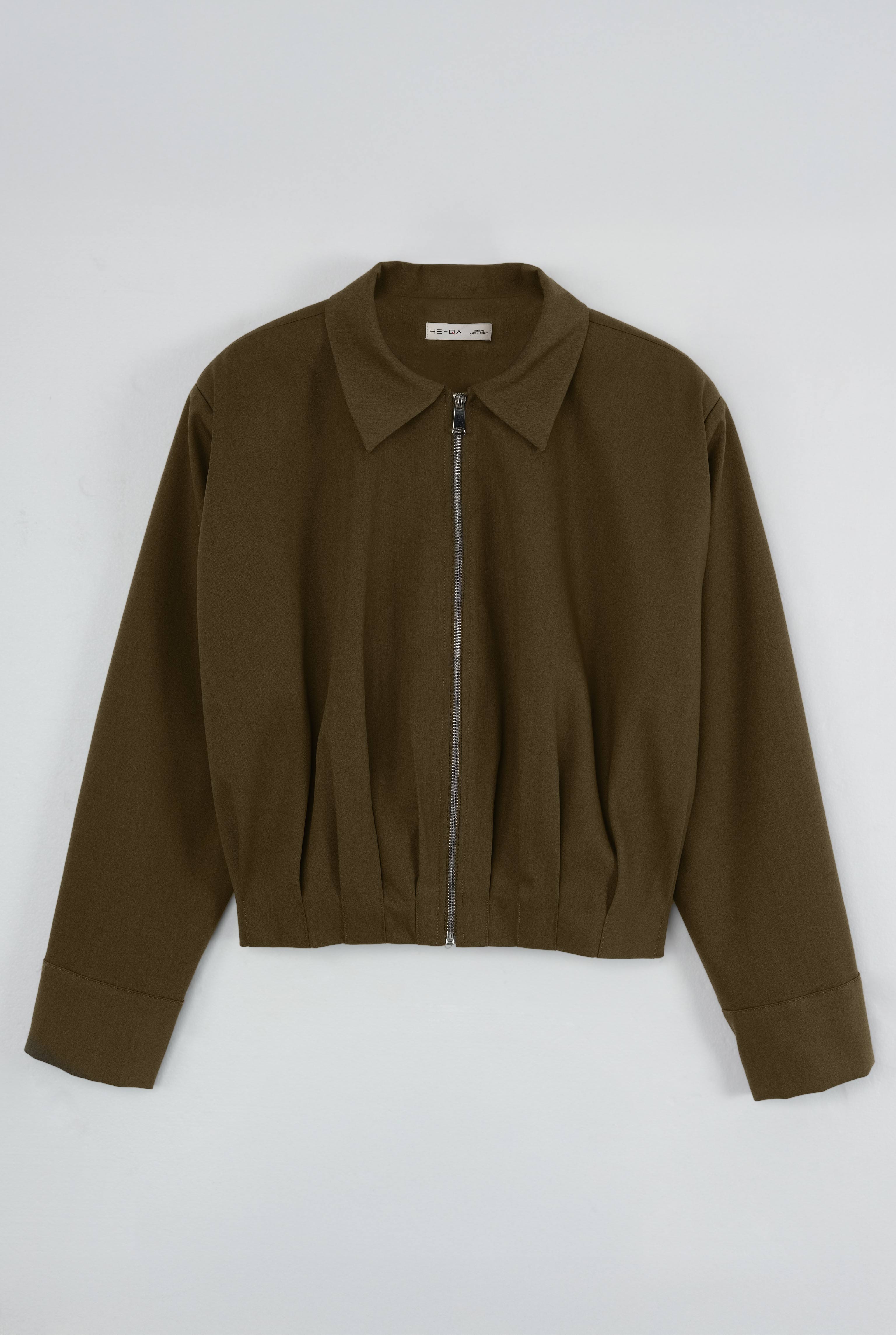 Pleated Poly-Viscose Jacket Khaki - 8