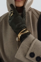 100% Leather Long Gloves Khaki 