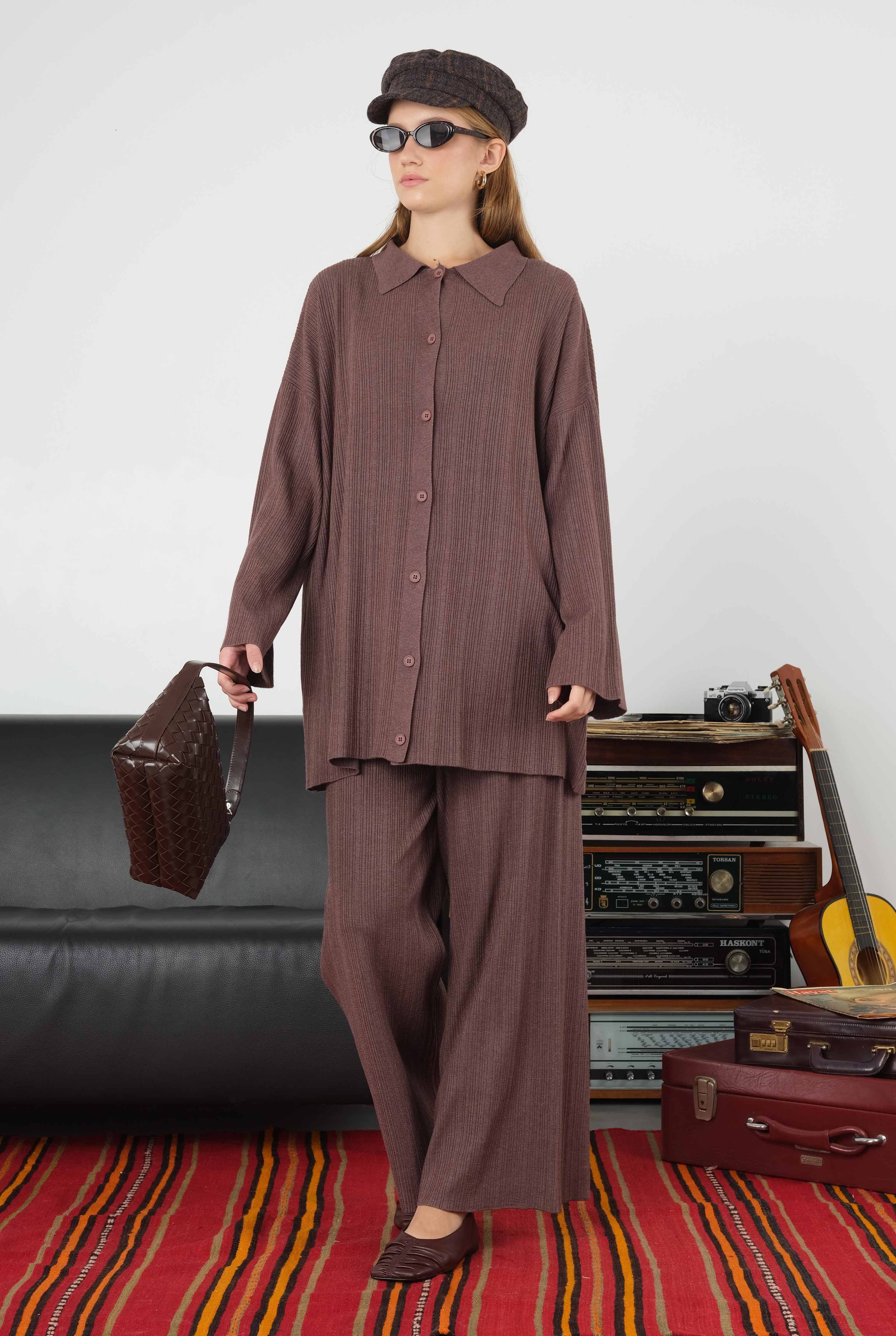 Fitilli Triko Pantolon Kahve - 6