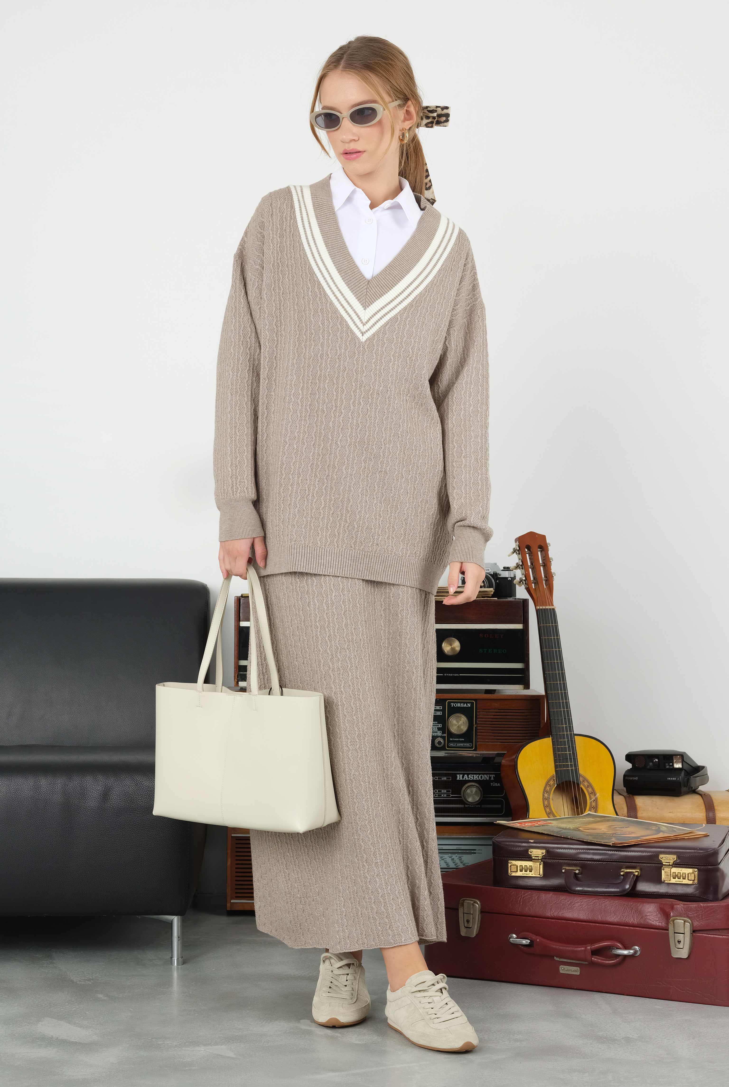 Textured Knitwear Skirt Mink - 6