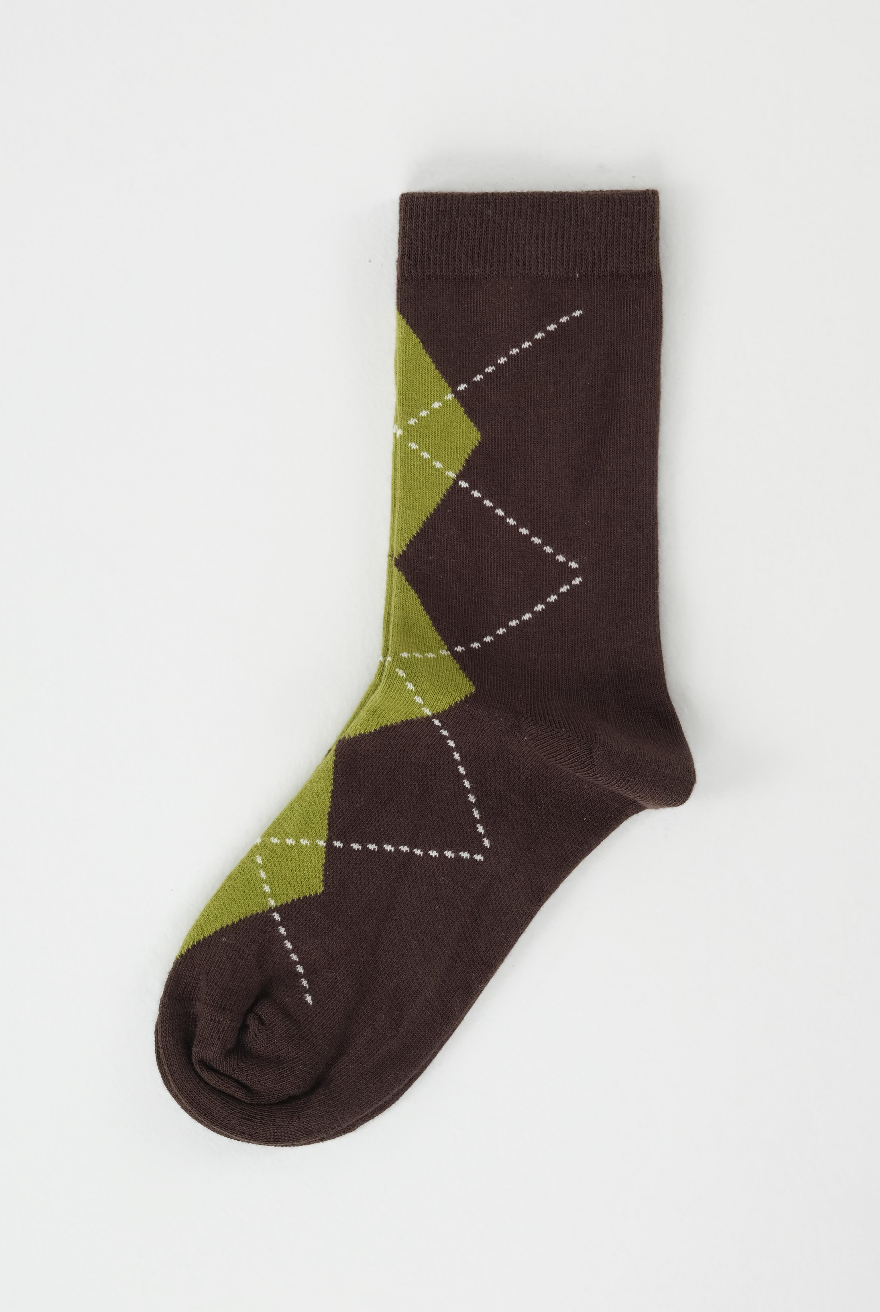 Argyle Patterned Ankle Socks Moss Green-Dark Brown - 3
