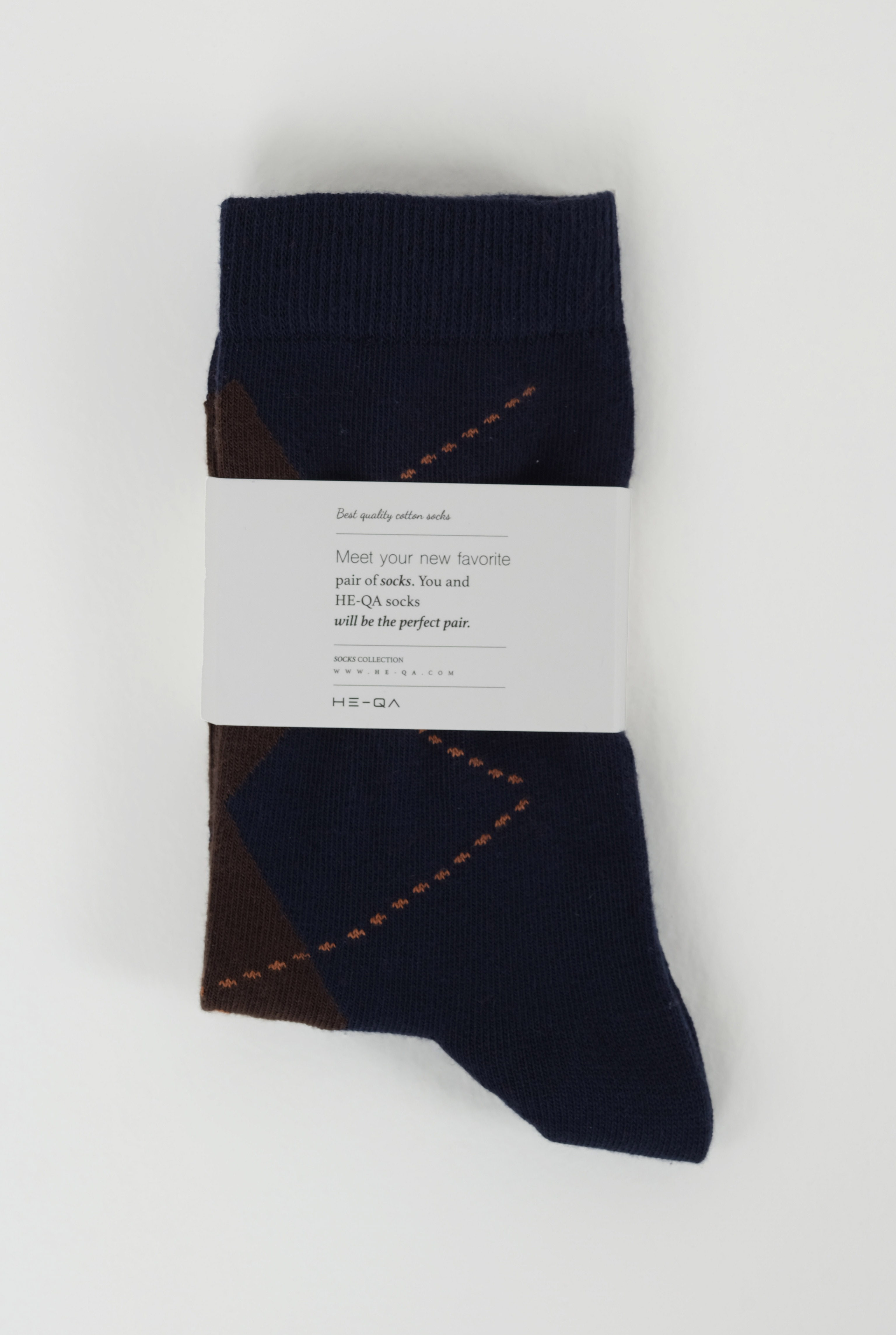 Argyle Patterned Ankle Socks Navy Blue-Dark Brown - HE-QA