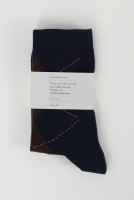 Argyle Patterned Ankle Socks Navy Blue-Dark Brown 