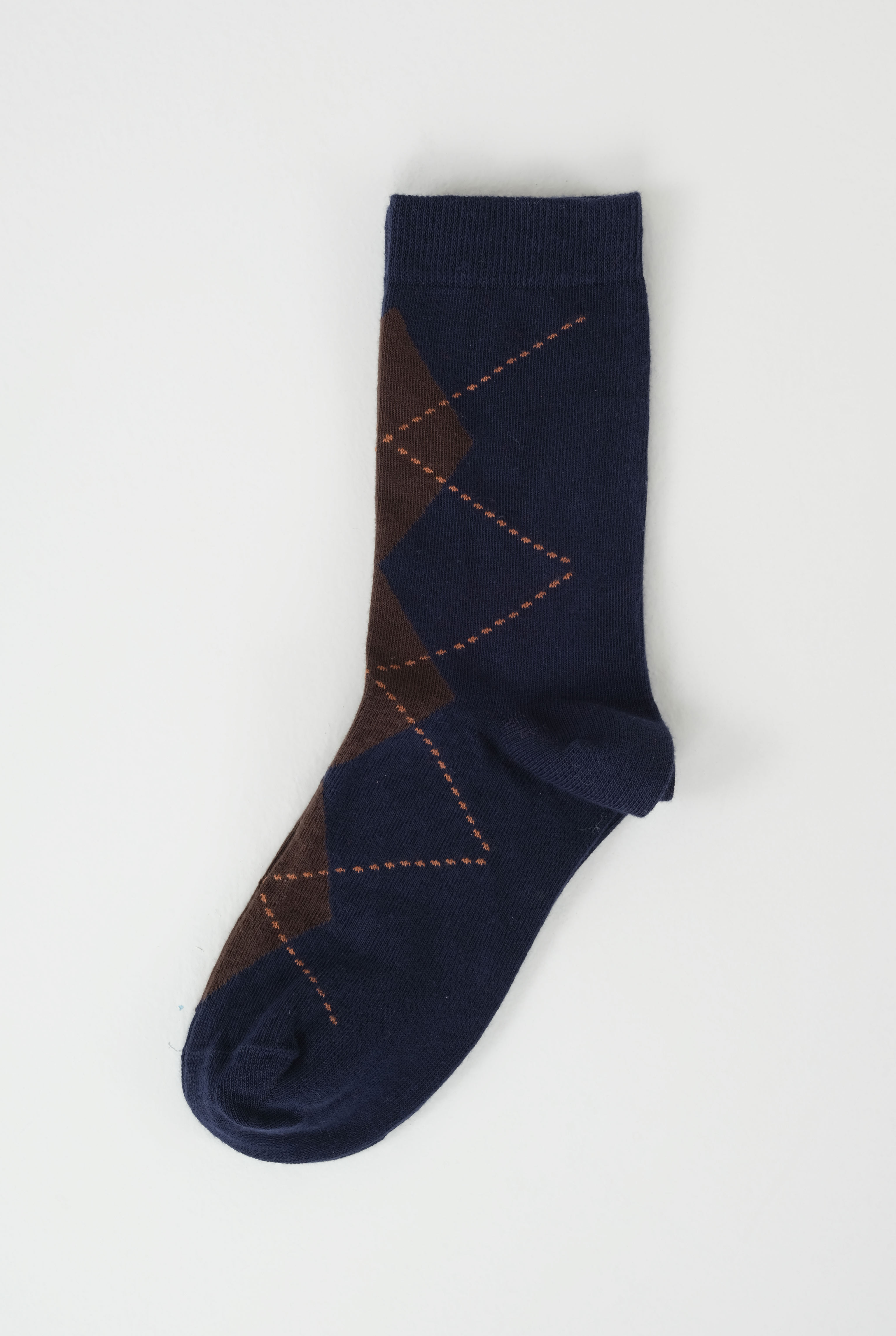 Argyle Patterned Ankle Socks Navy Blue-Dark Brown - 2