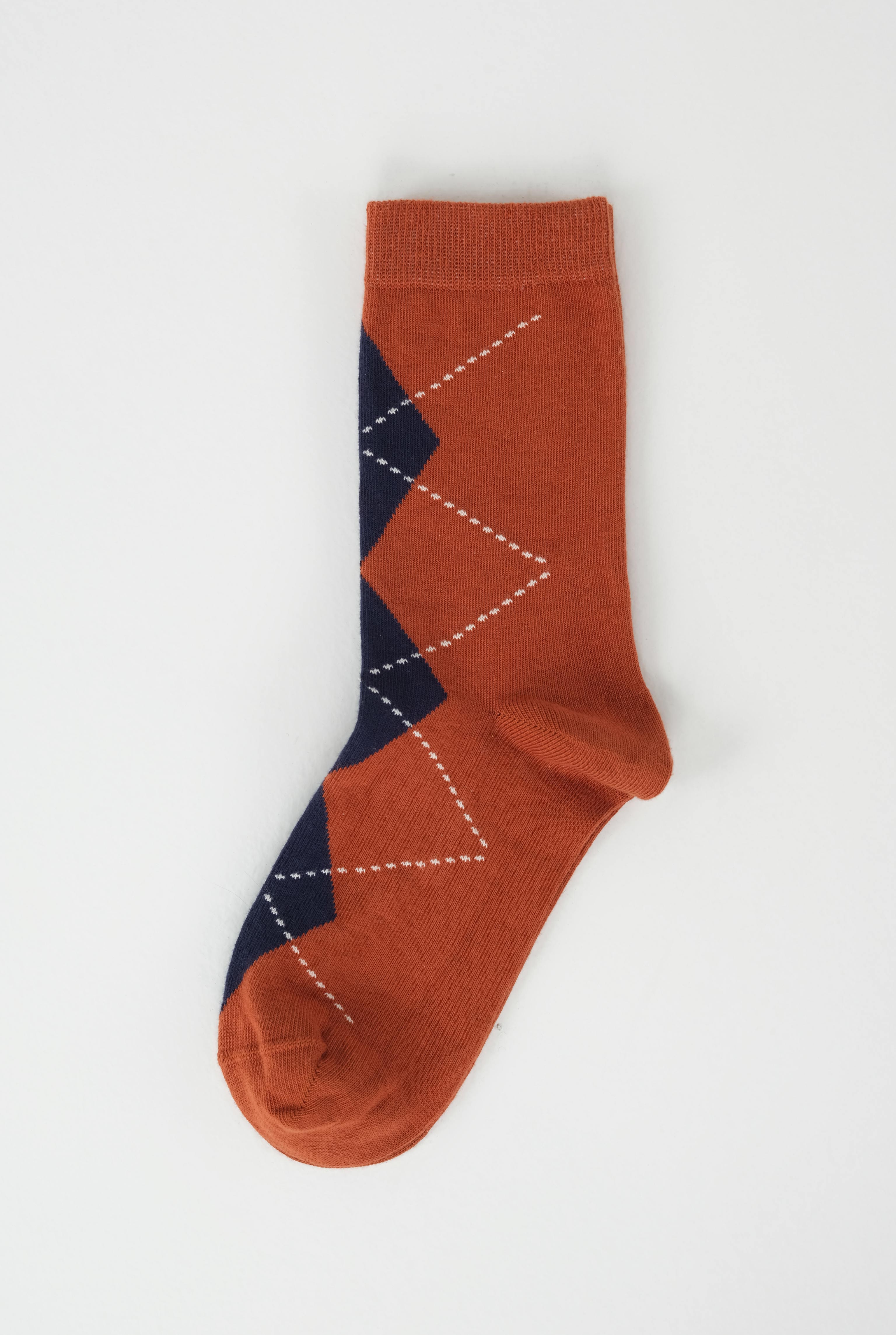 Argyle Patterned Ankle Socks Terracotta-Navy Blue - 4