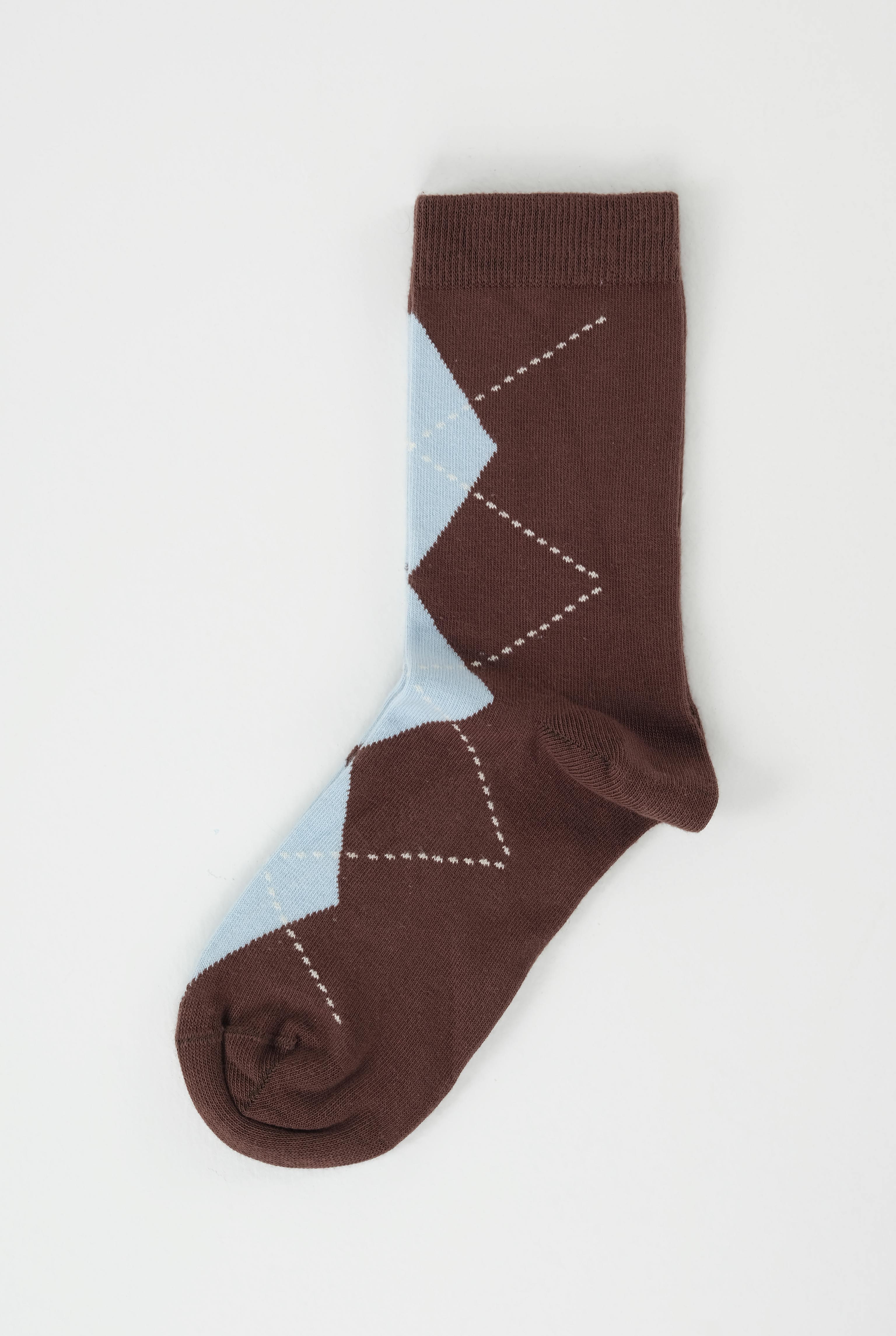 Argyle Patterned Ankle Socks Brown-Ice Blue - 2