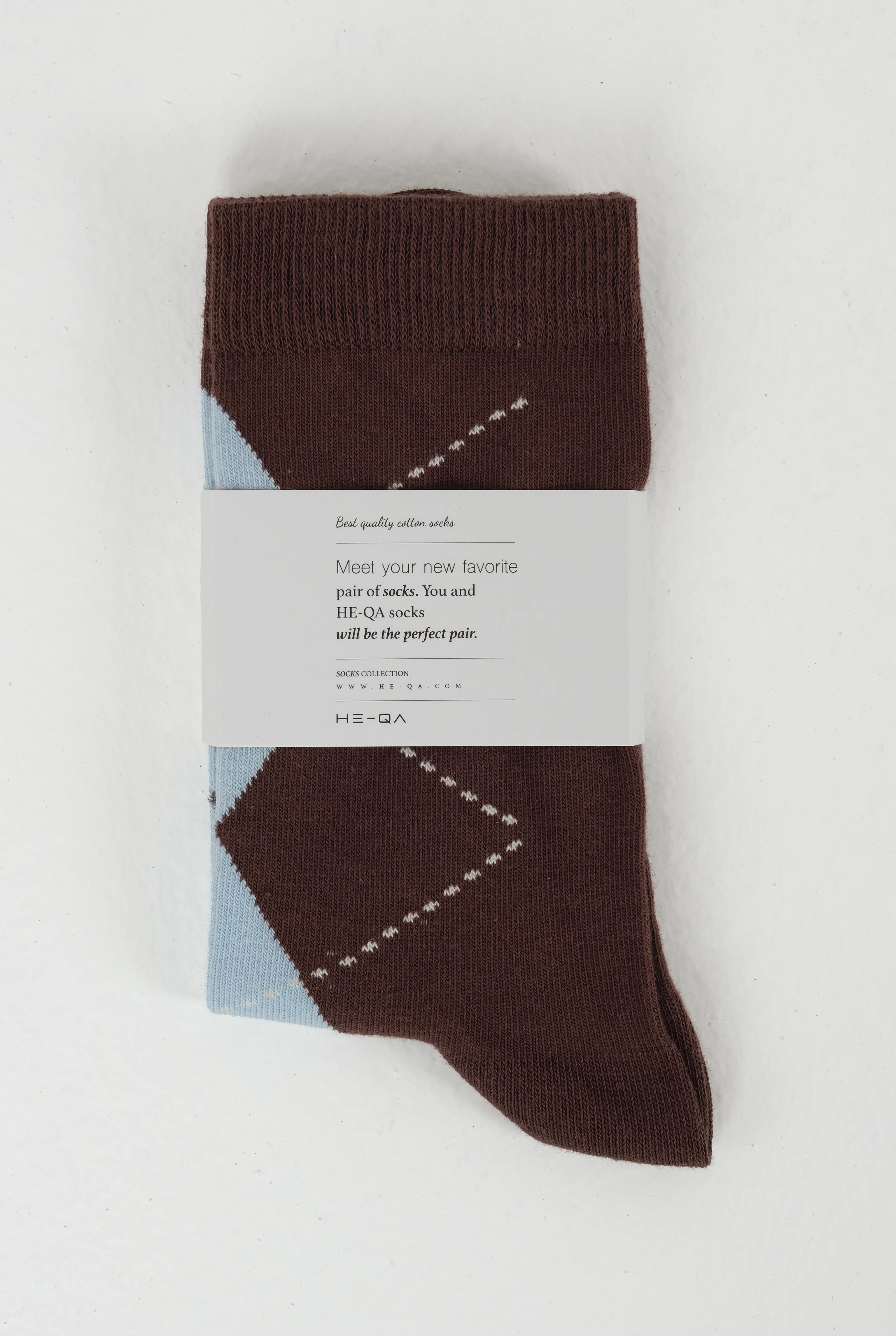 Argyle Patterned Ankle Socks Brown-Ice Blue - 1