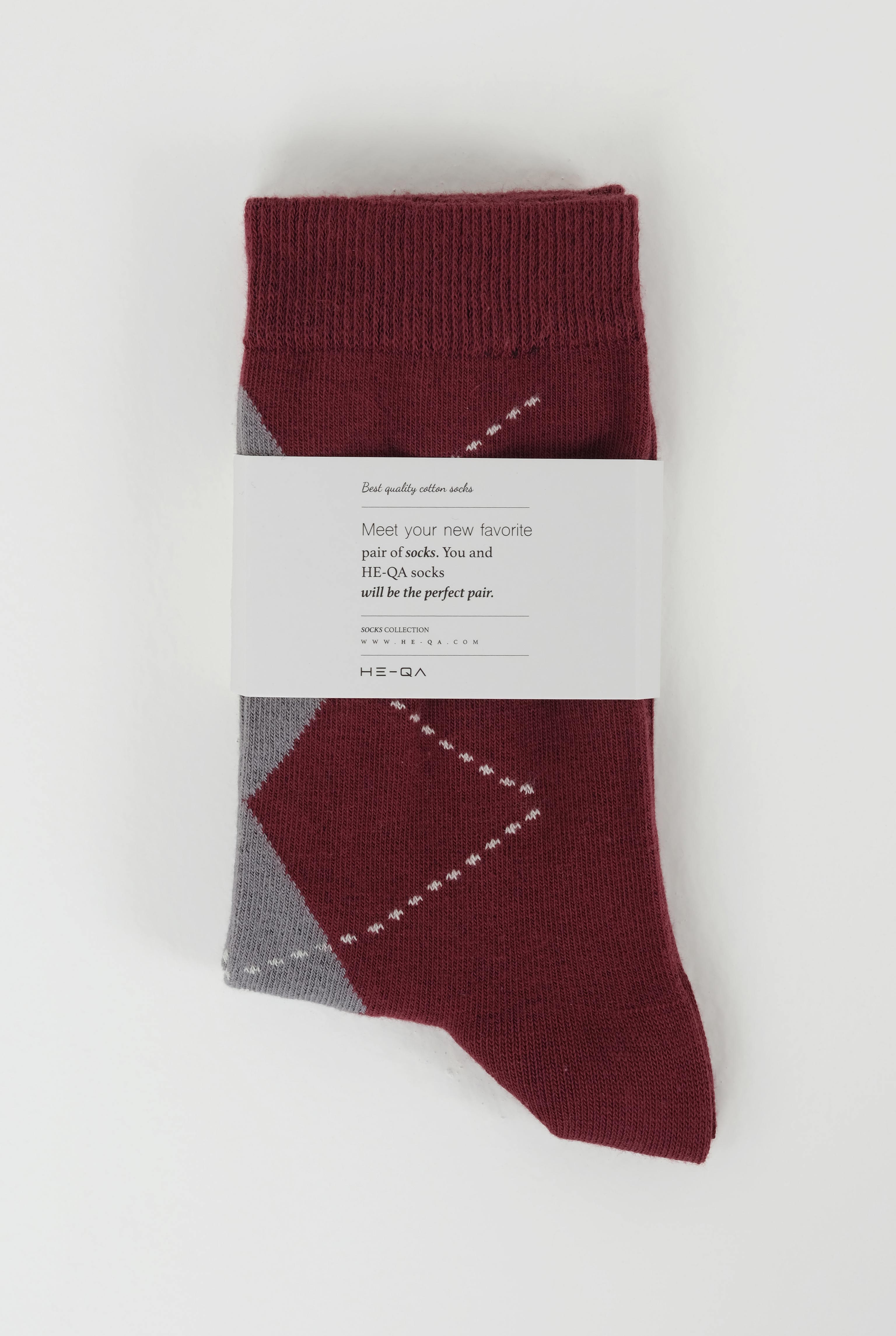 Argyle Patterned Ankle Socks Bordeaux-Gray - HE-QA