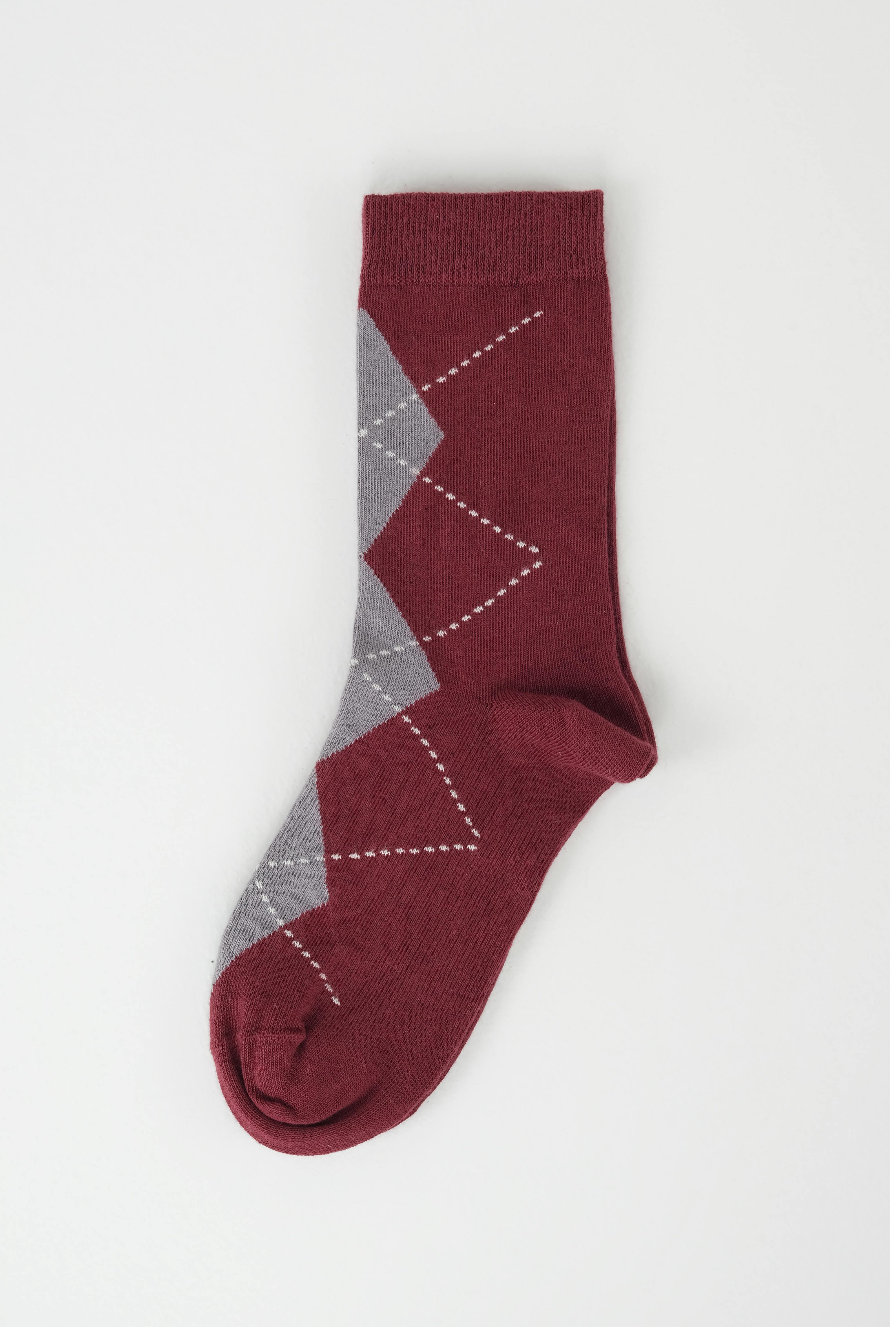 Argyle Patterned Ankle Socks Bordeaux-Gray - 2