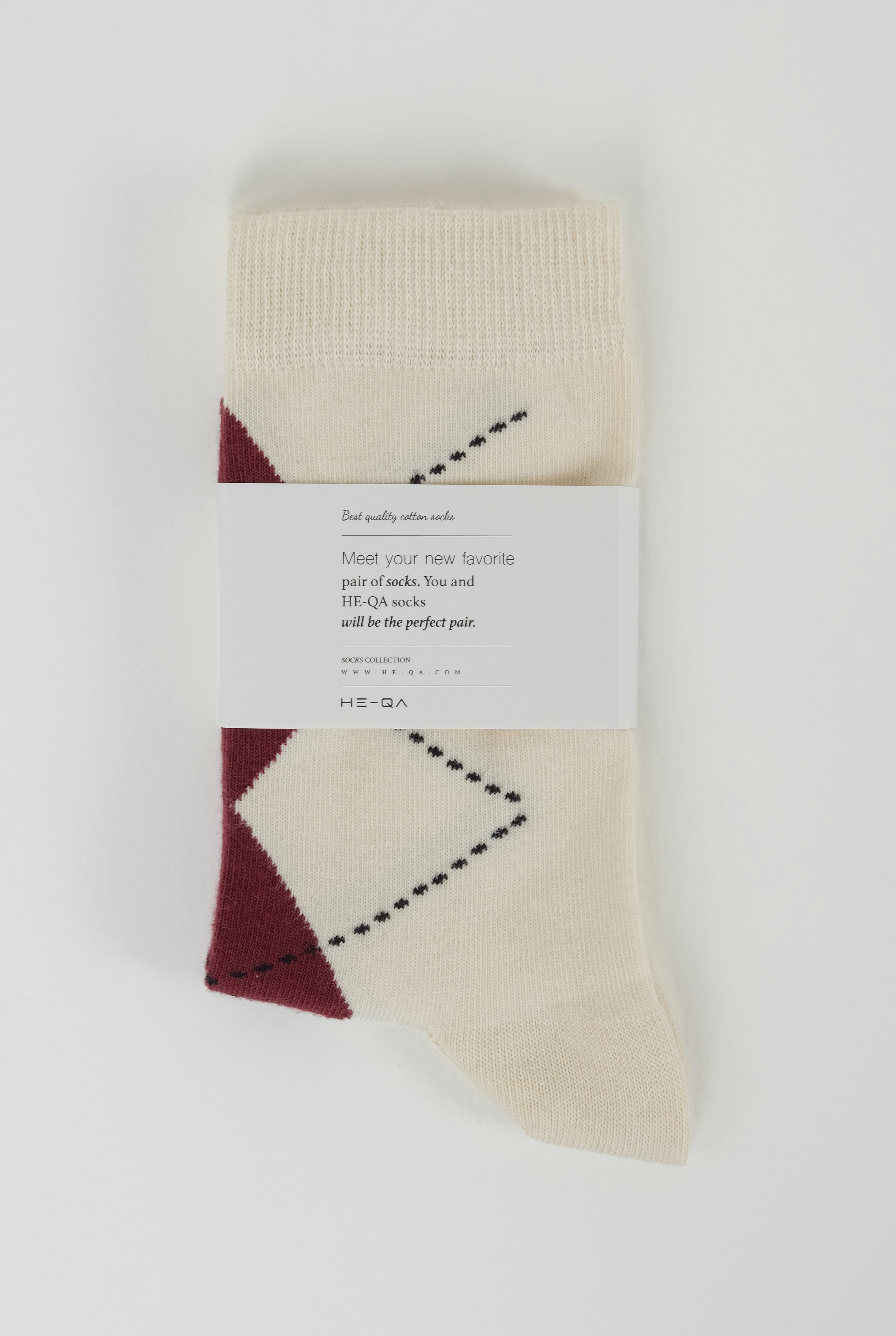 Argyle Patterned Ankle Socks Ecru-Bordeaux - HE-QA