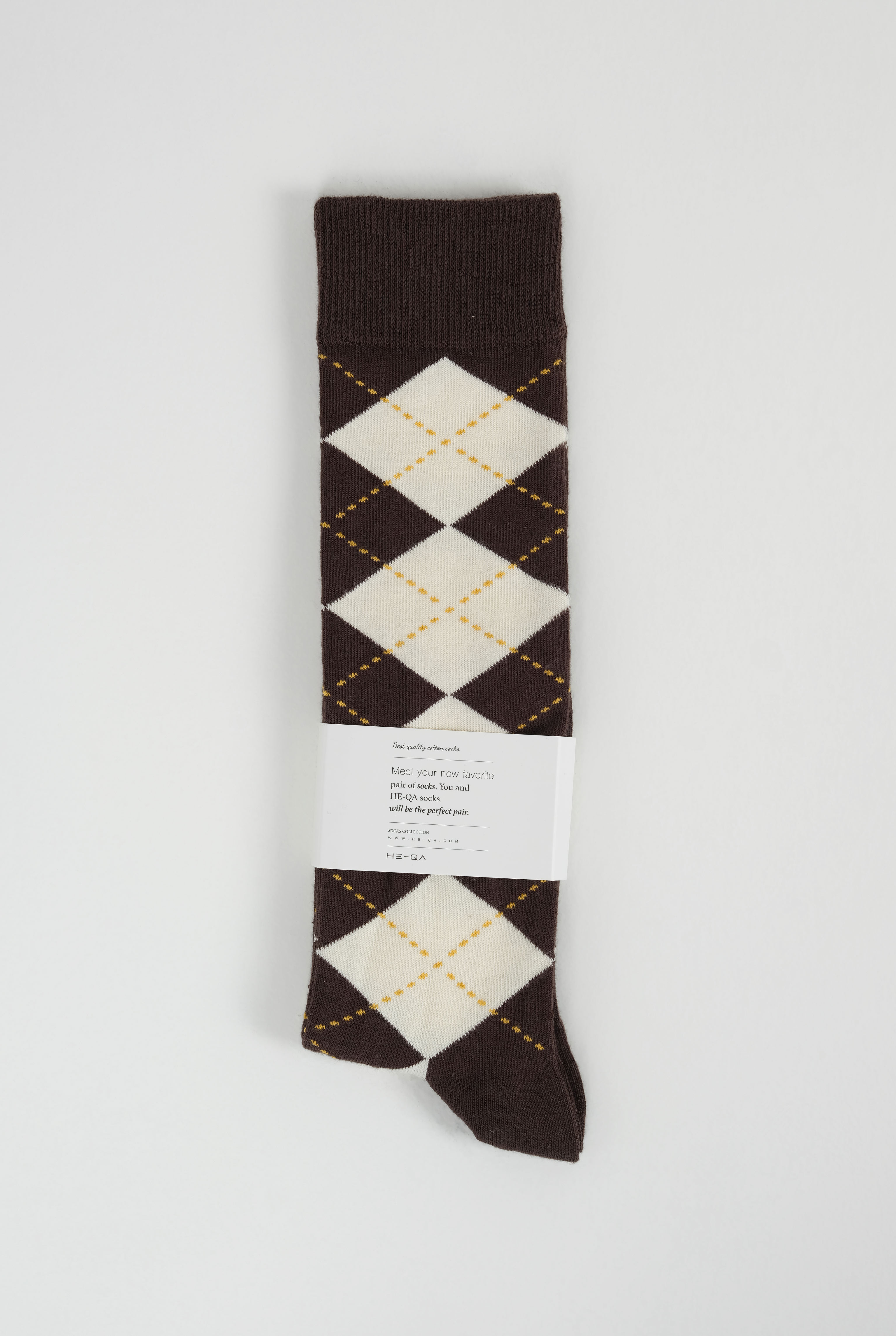 Argyle Patterned Knee-High Socks Dark Brown -Ecru - HE-QA