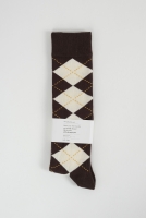 Argyle Patterned Knee-High Socks Dark Brown -Ecru 