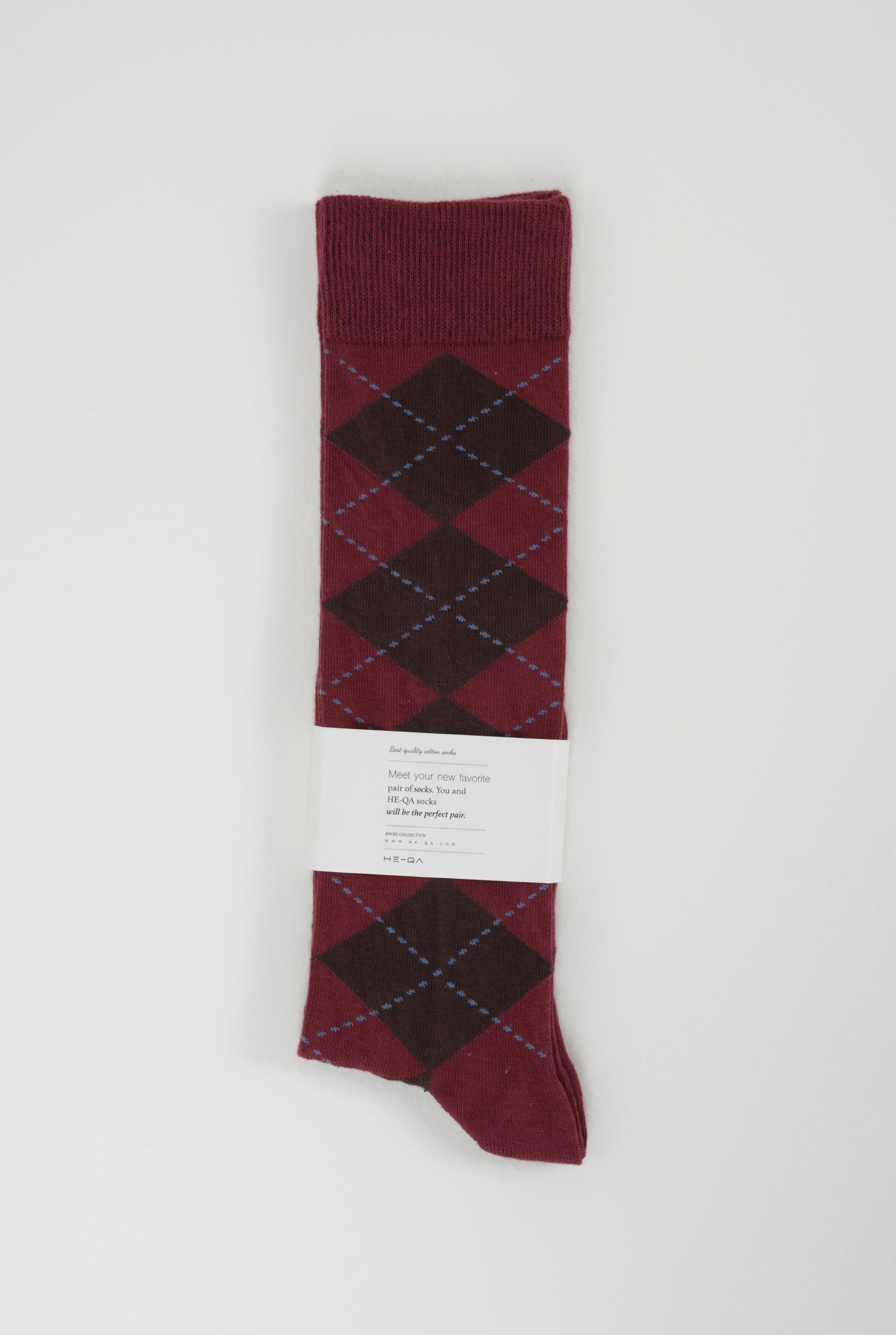 Argyle Patterned Knee-High Socks Bordeaux-Dark Brown - 3