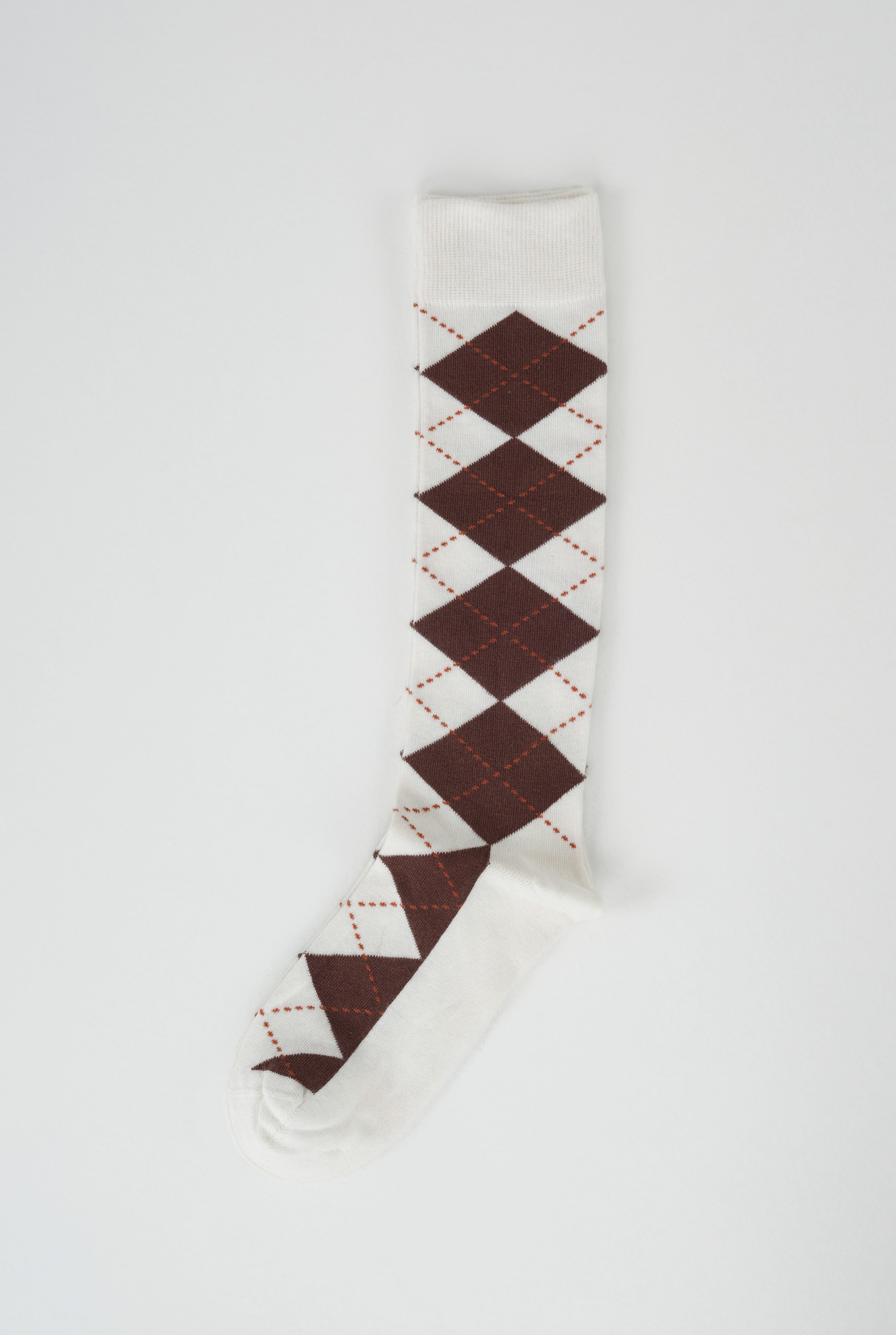 Argyle Patterned Knee-High Socks Ecru-Brown - 2