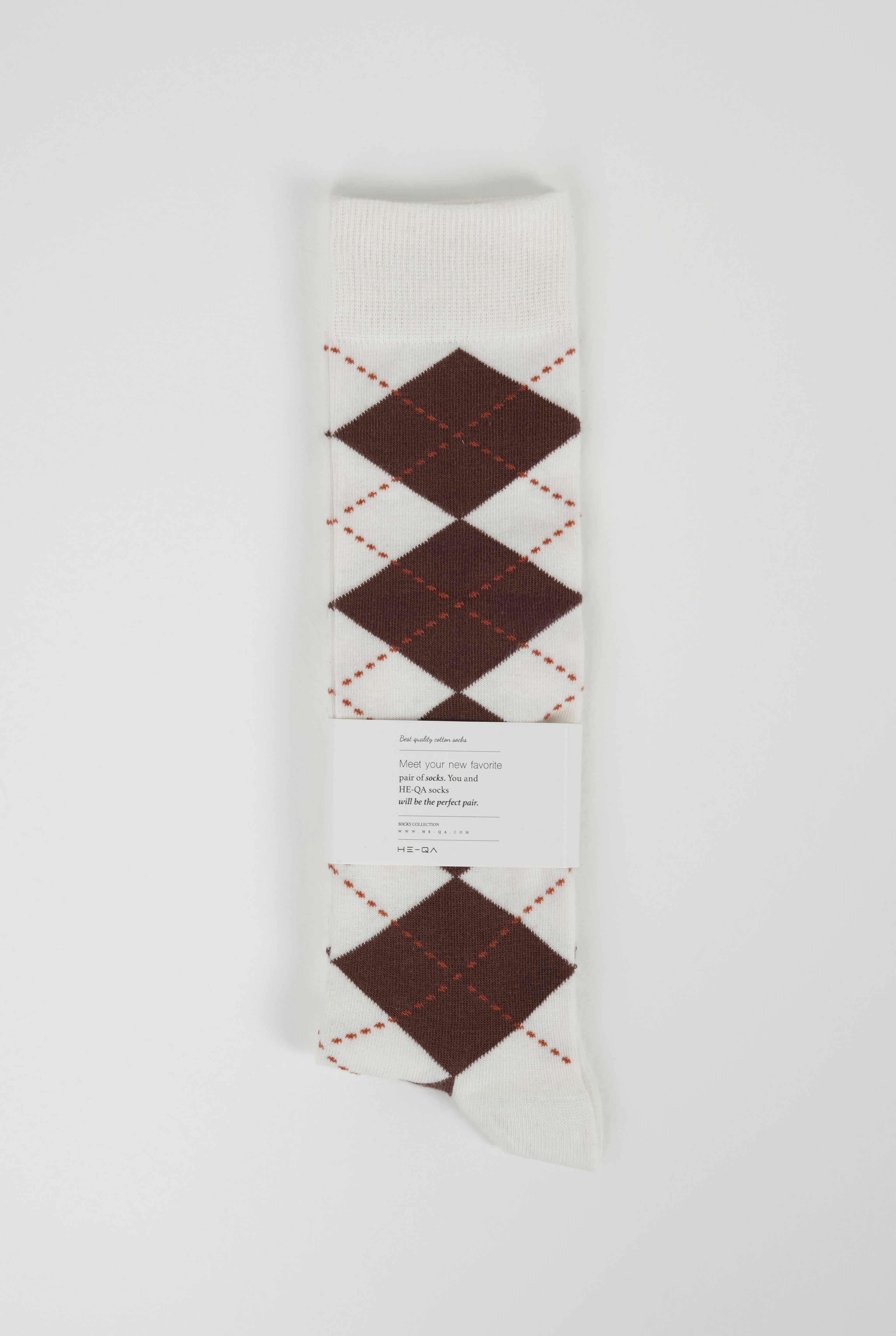 Argyle Patterned Knee-High Socks Ecru-Brown - 3