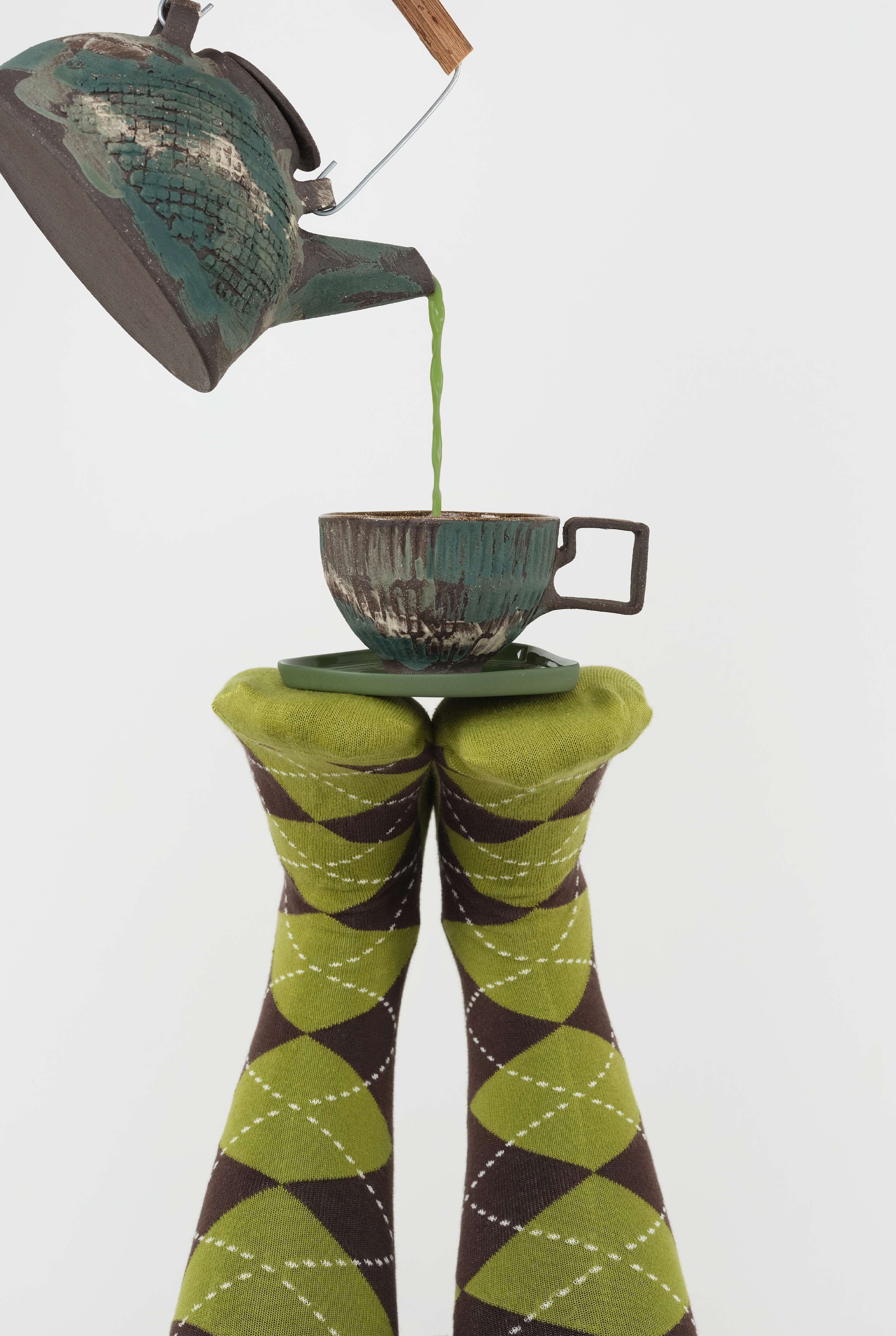 Argyle Patterned Knee-High Socks Moss Green-Dark Brown - HE-QA