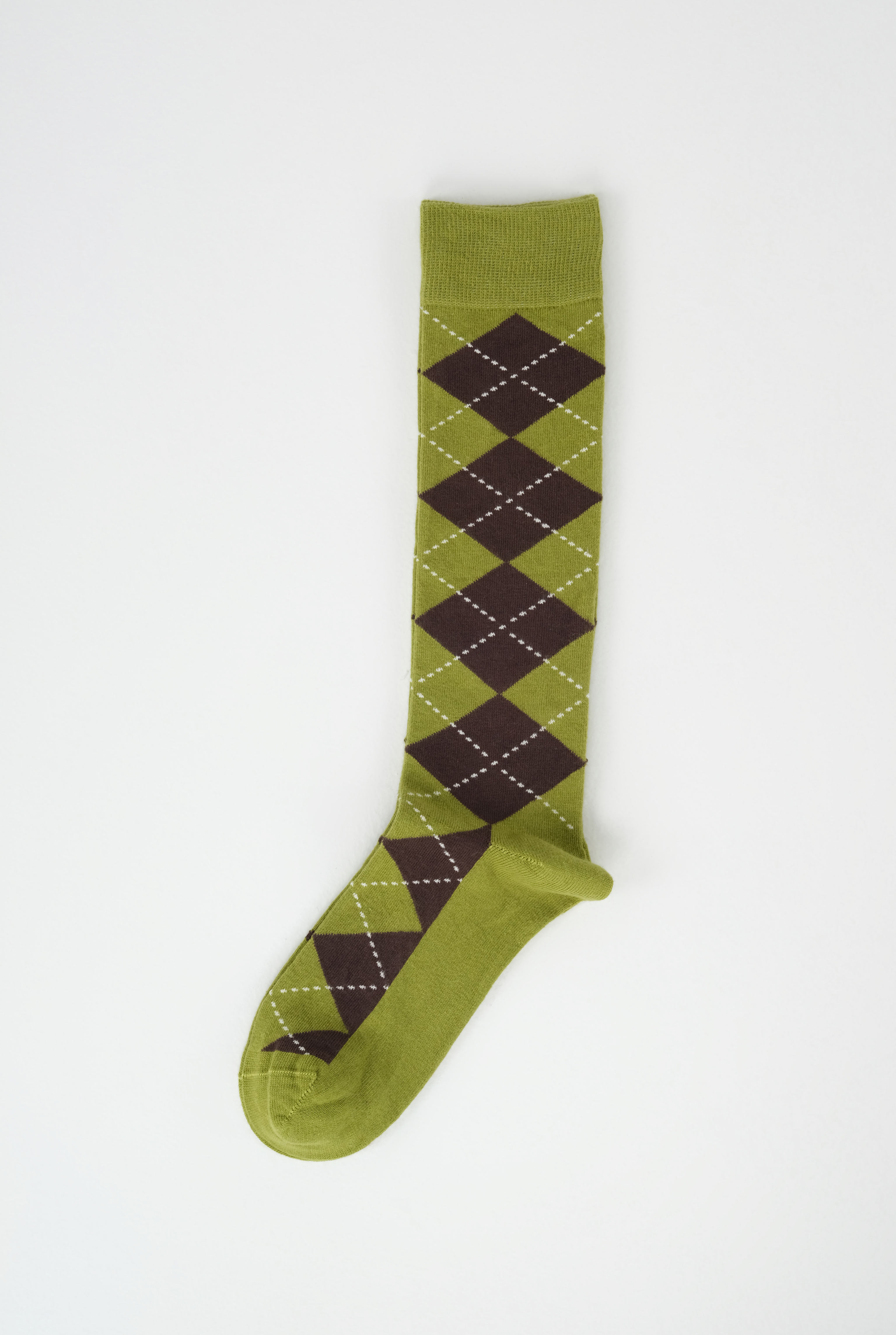 Argyle Patterned Knee-High Socks Moss Green-Dark Brown - 4