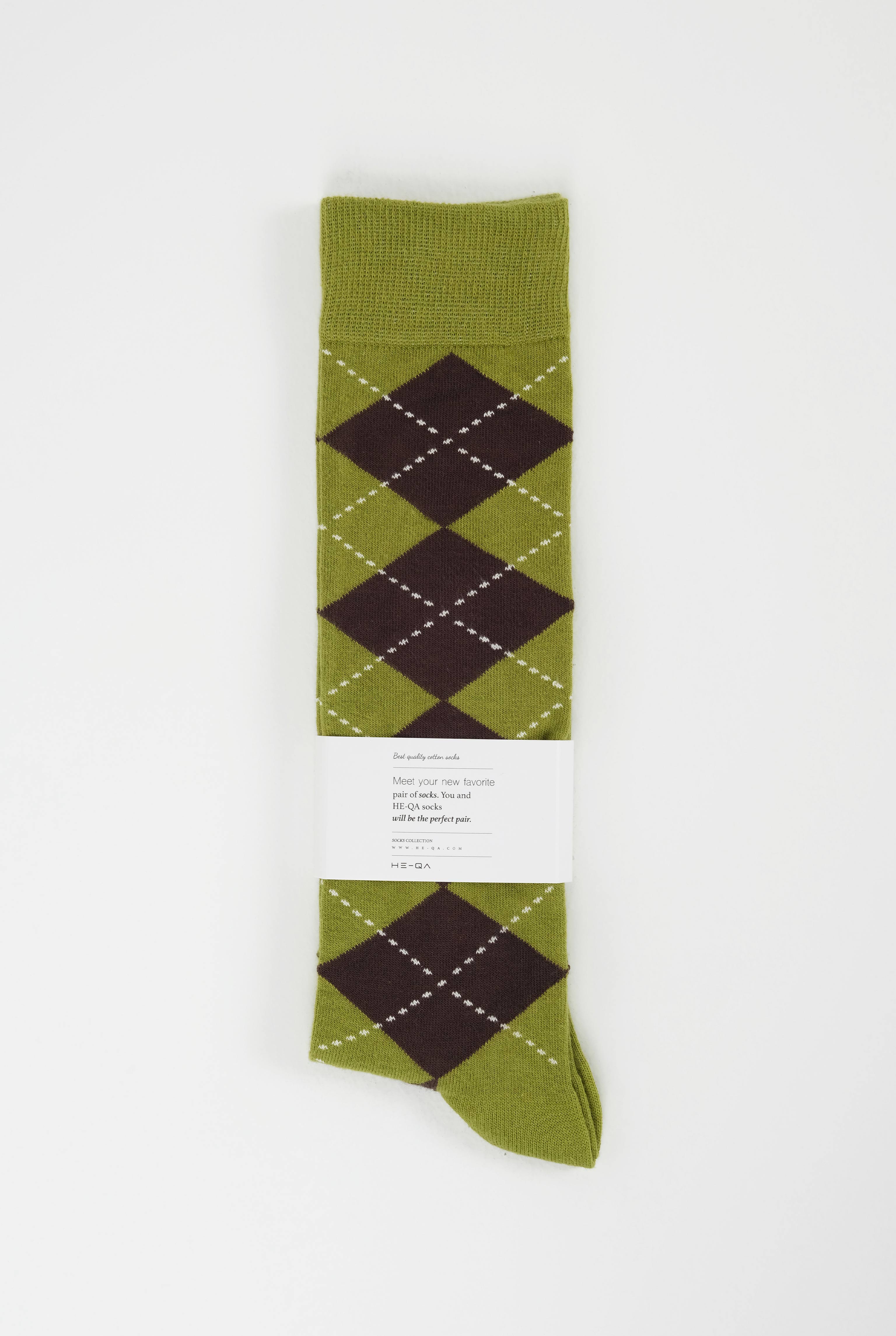 Argyle Patterned Knee-High Socks Moss Green-Dark Brown - 5