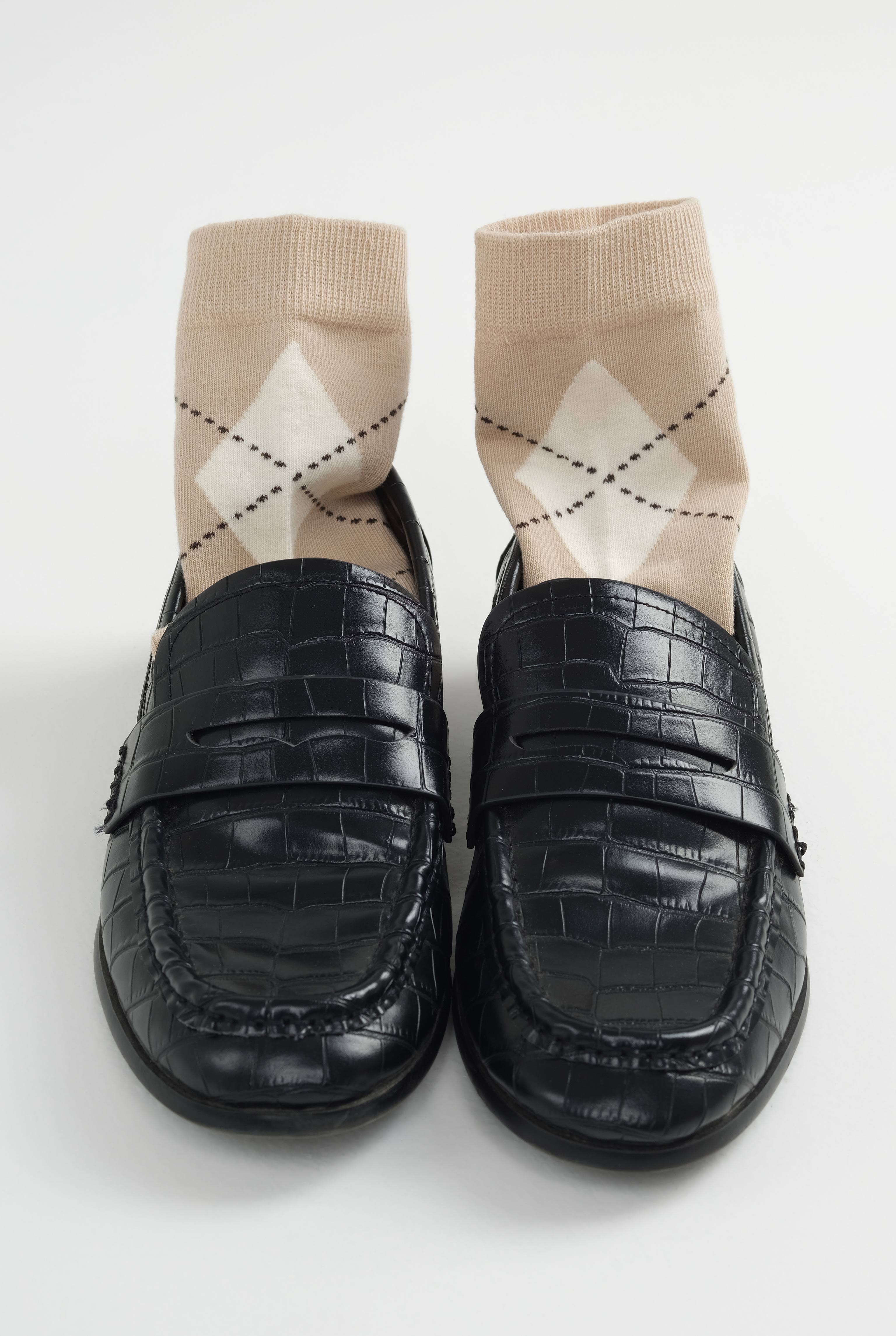 Argyle Patterned Ankle Socks Beige-Ecru - 4