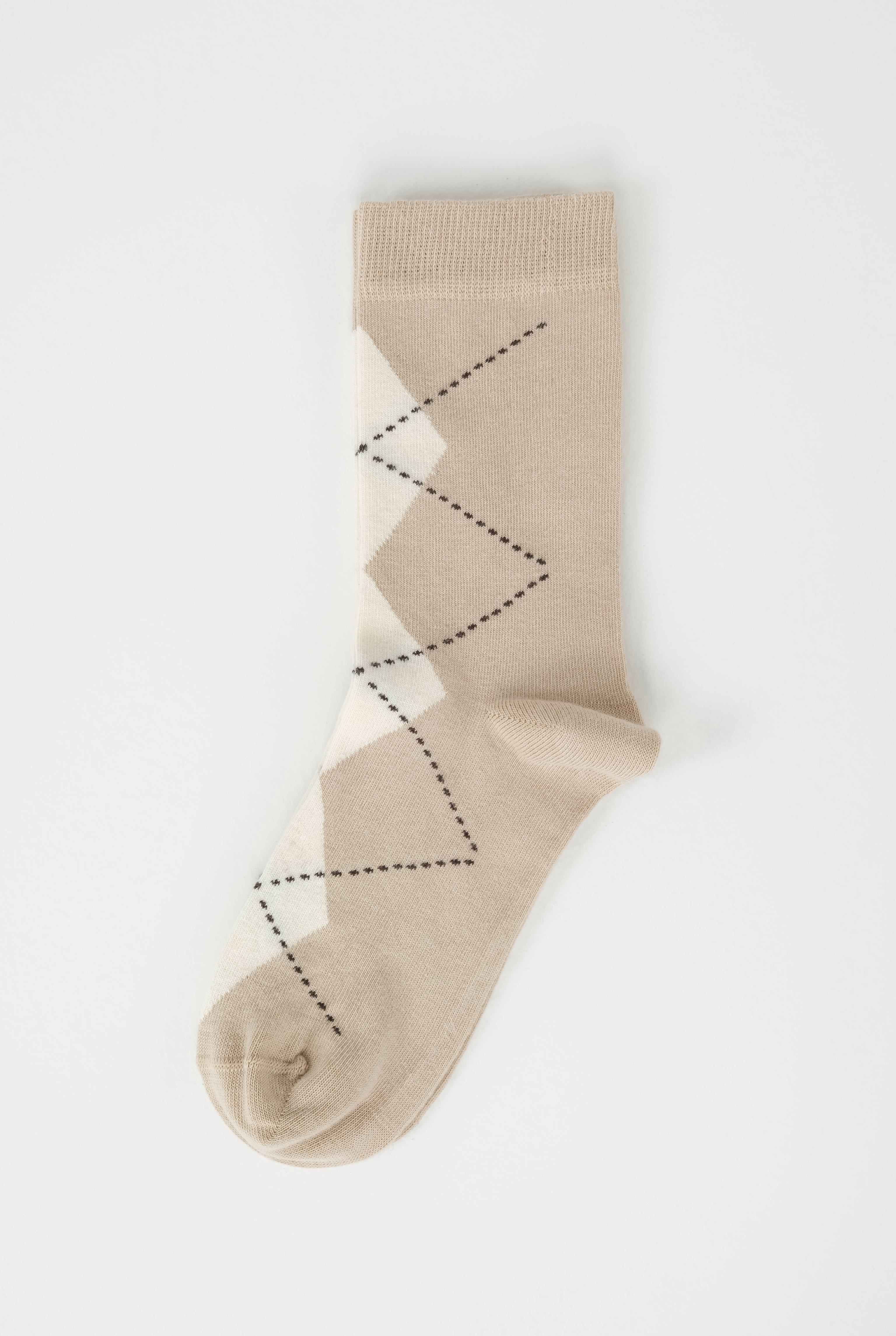Argyle Patterned Ankle Socks Beige-Ecru - 3