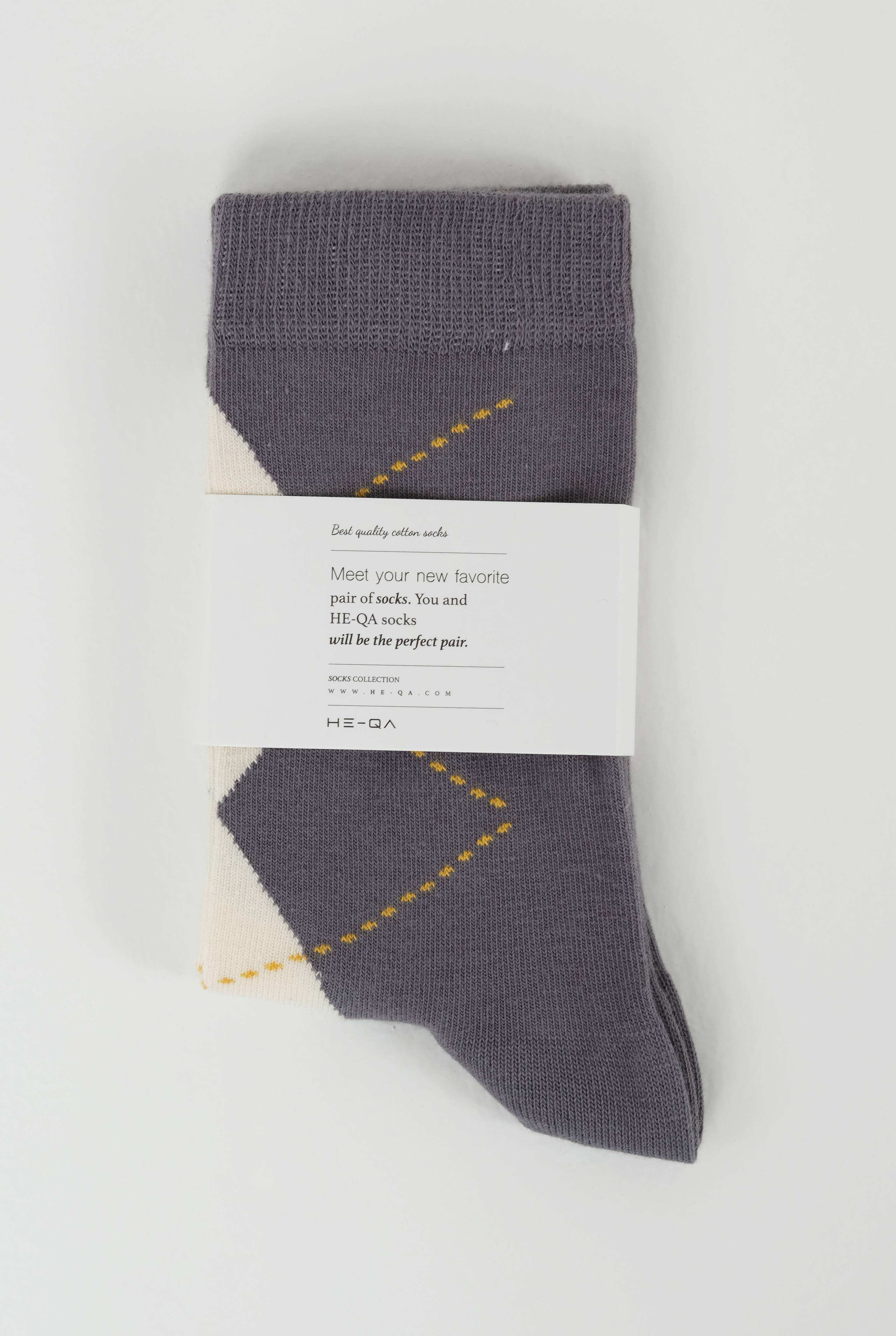 Argyle Patterned Ankle Socks Gray-Ecru - 2