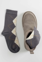 Argyle Patterned Ankle Socks Gray-Ecru 