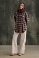 Pocket Detailed Plaid Shirt Dark Brown 