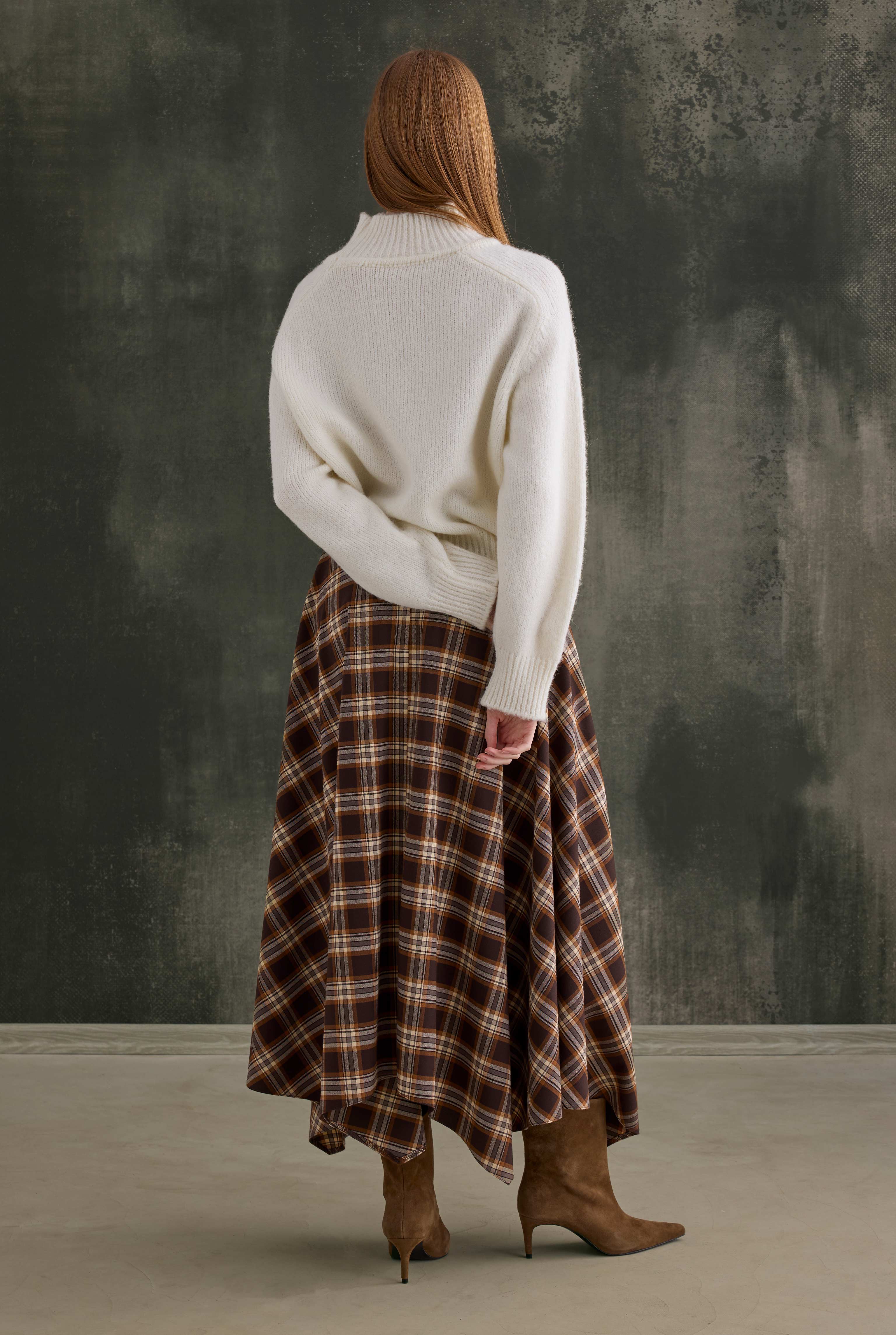 Asymmetric Plaid Skirt - 6