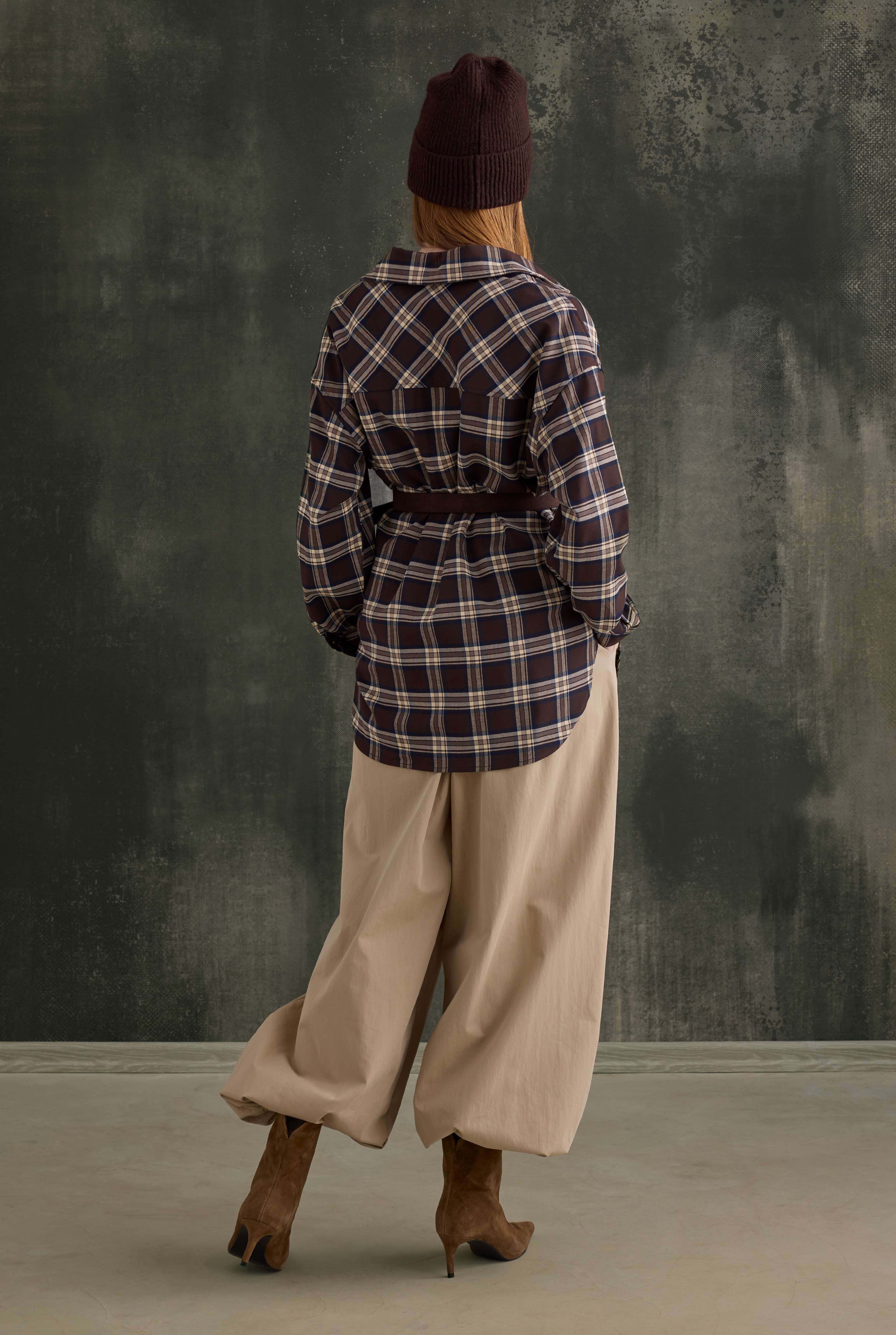 Pocket Detailed Plaid Shirt Brown - 4