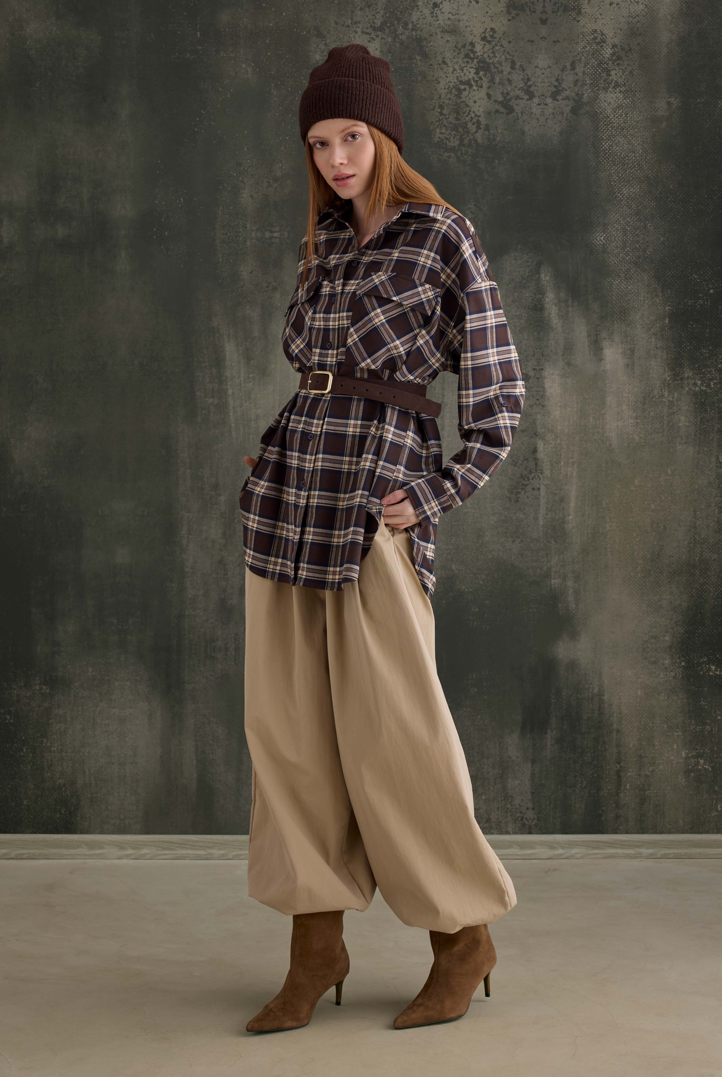 Pocket Detailed Plaid Shirt Brown - 3