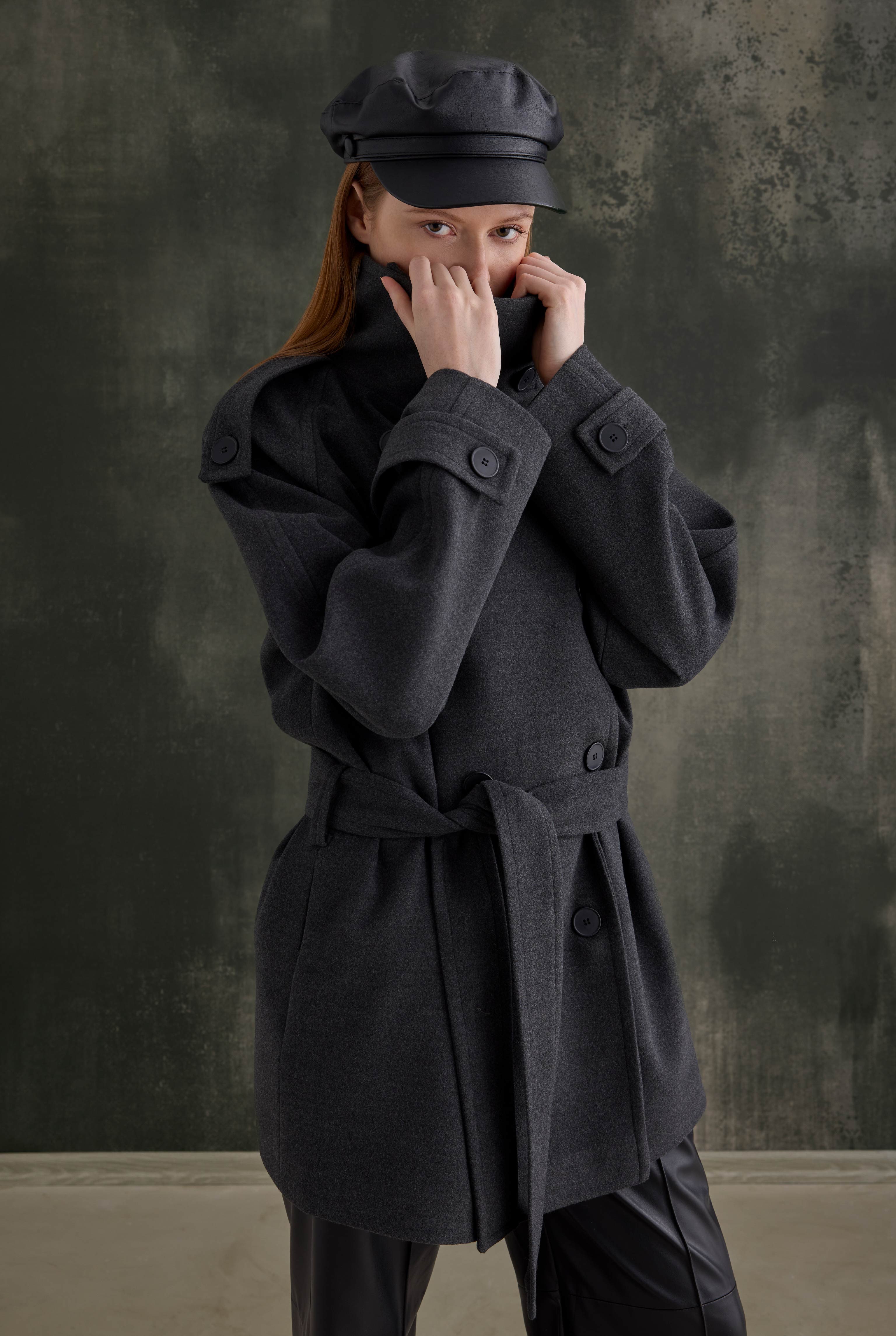 High-Neck Coat Anthracite - 1