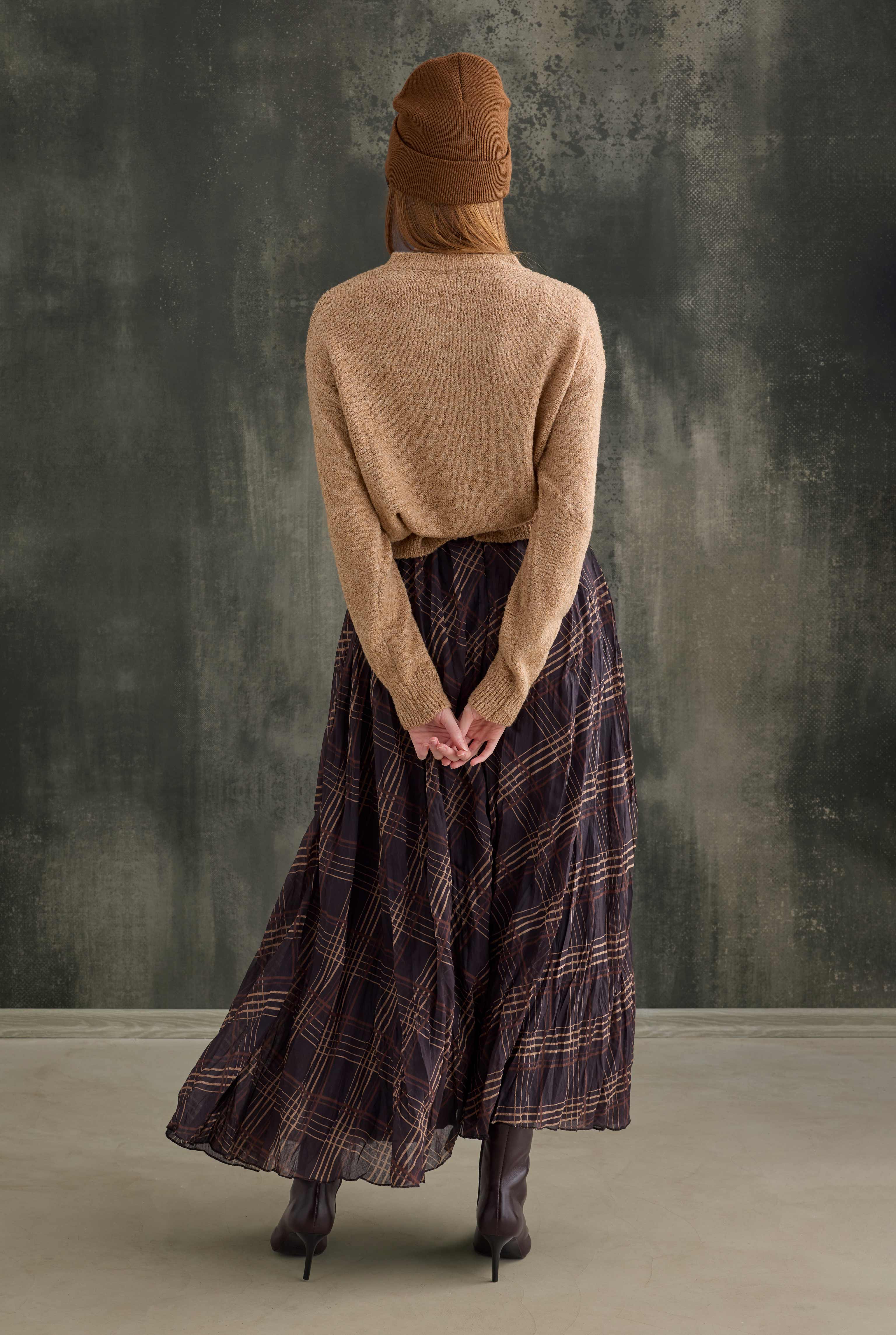 Wrinkled Checkered Voile Skirt - 6
