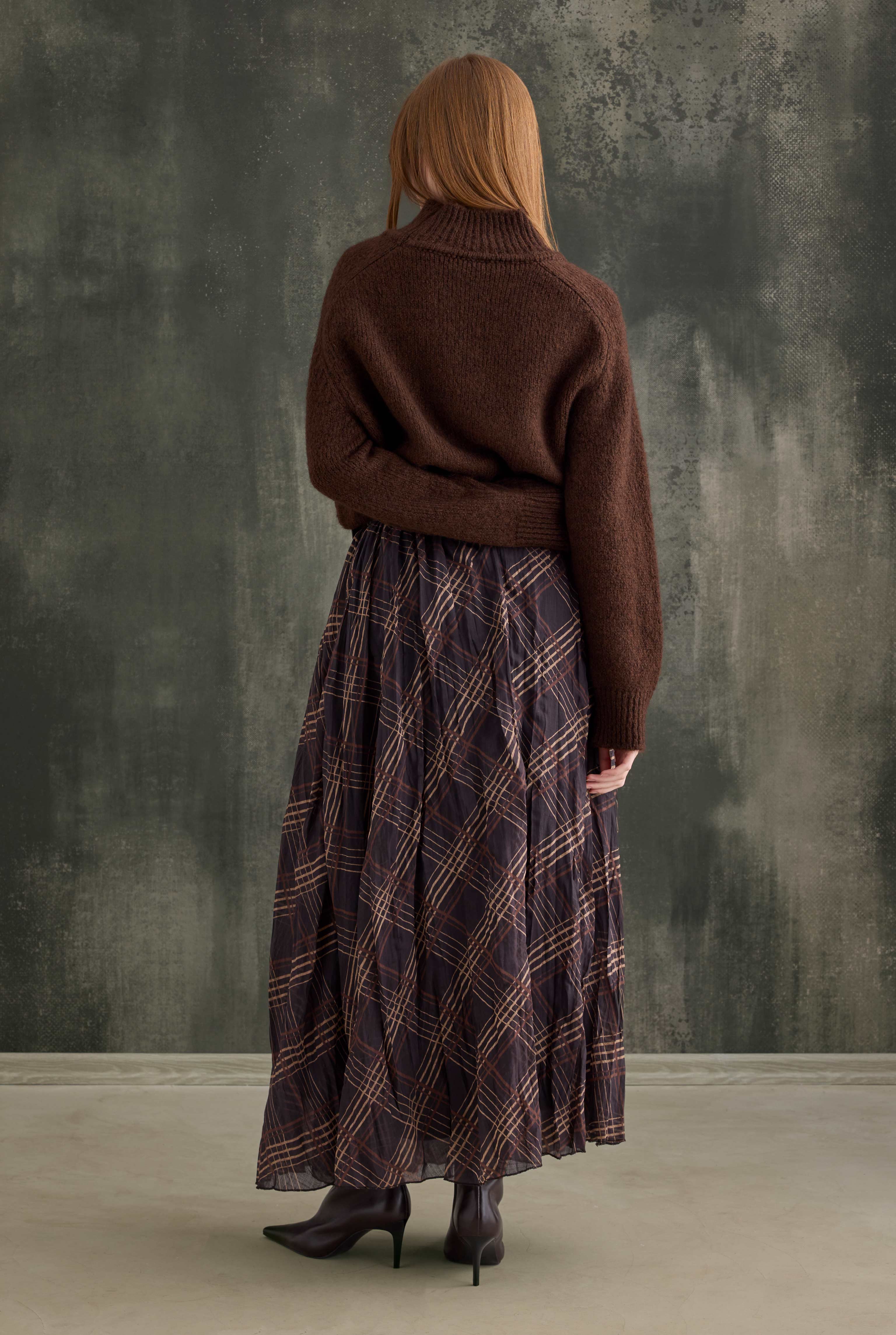 Wrinkled Checkered Voile Skirt - 4
