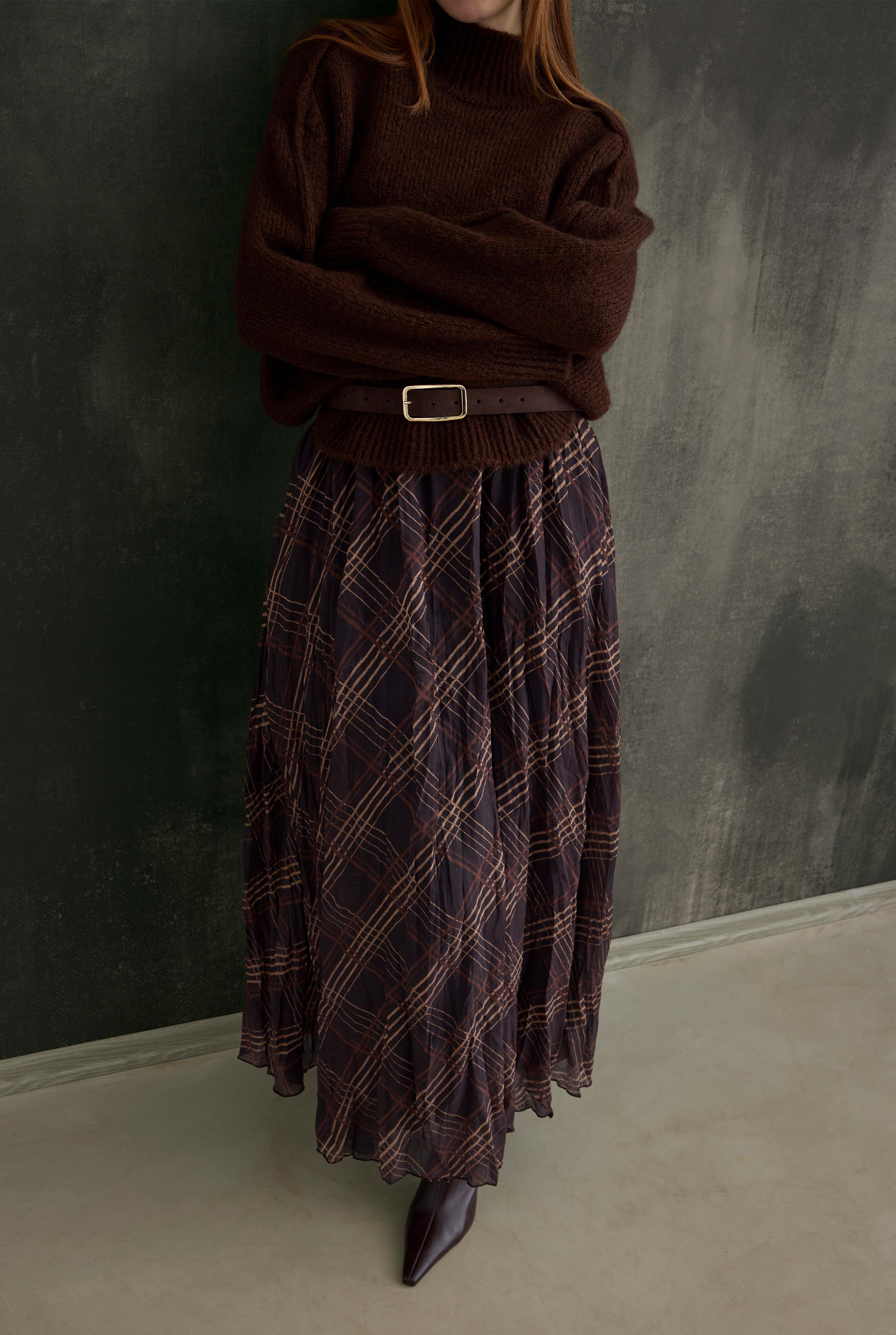 Wrinkled Checkered Voile Skirt - 2