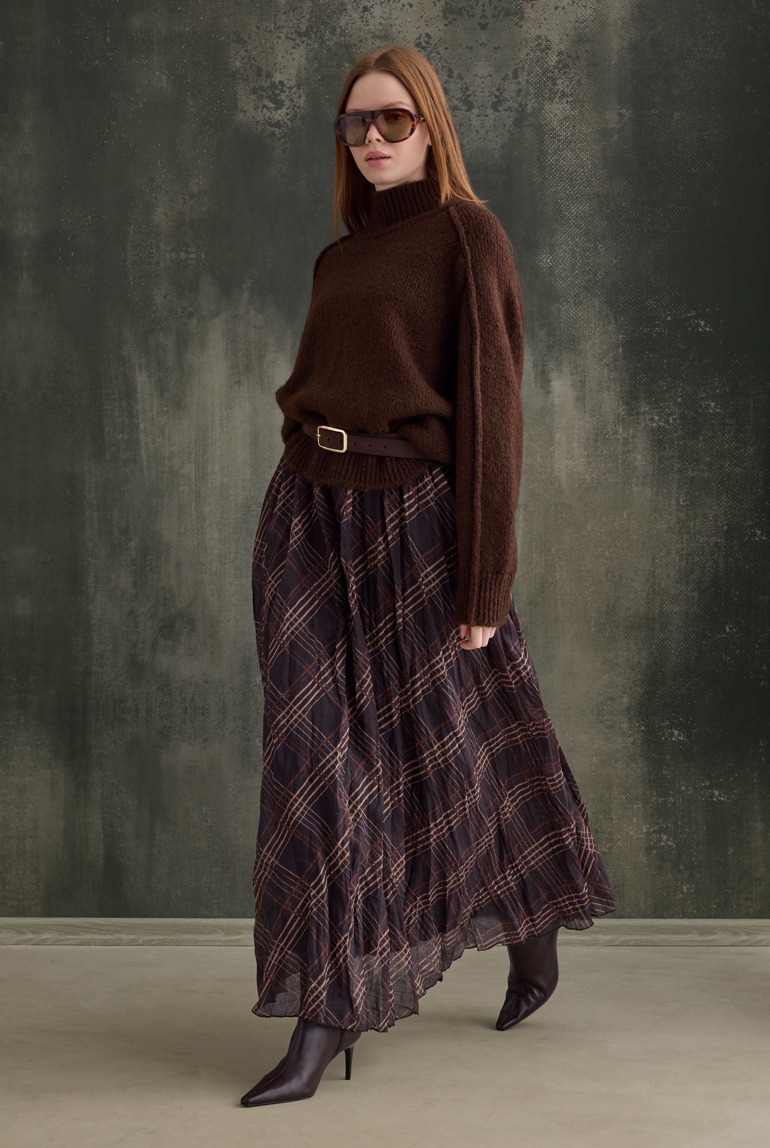 Wrinkled Checkered Voile Skirt - 3