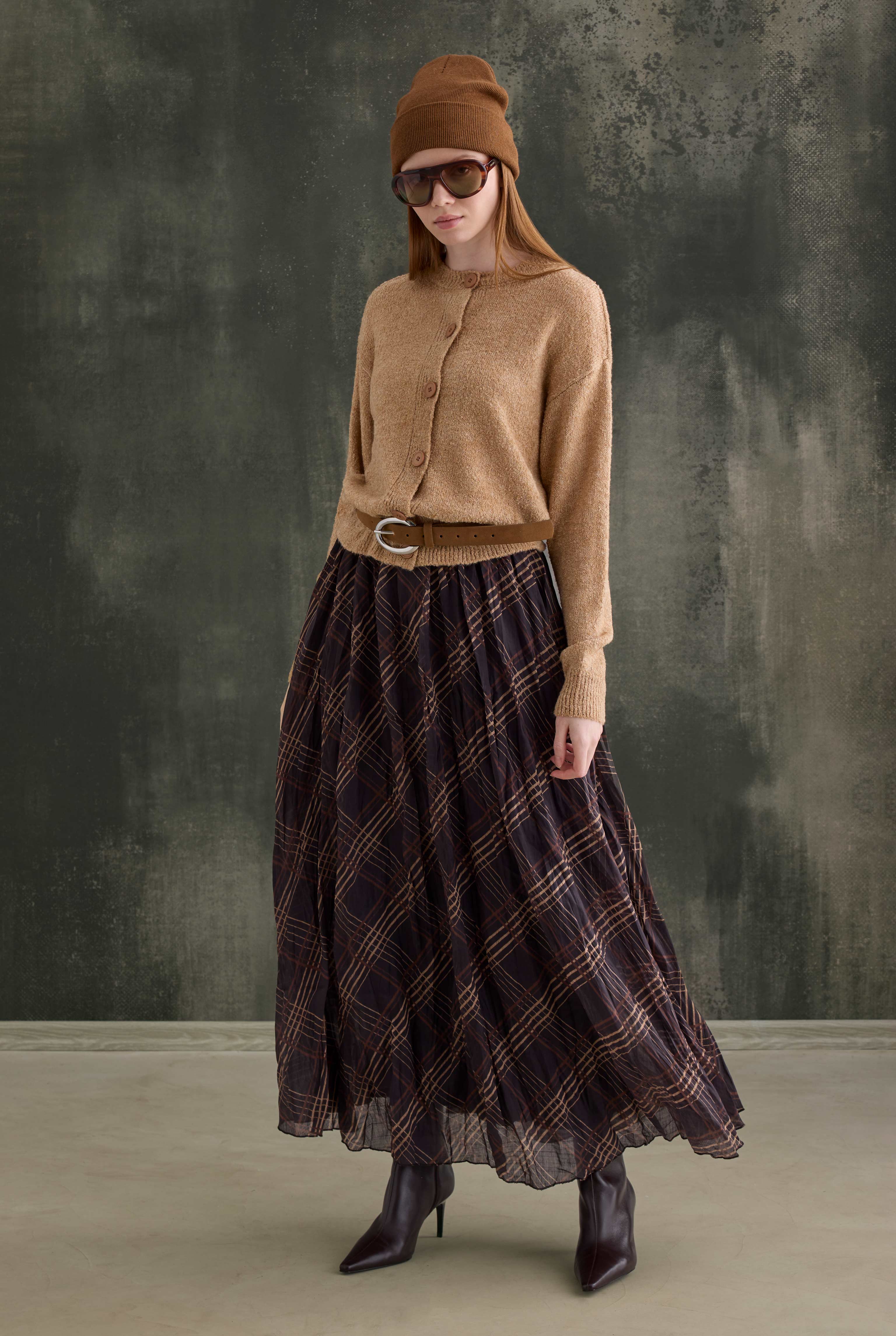 Wrinkled Checkered Voile Skirt - 5