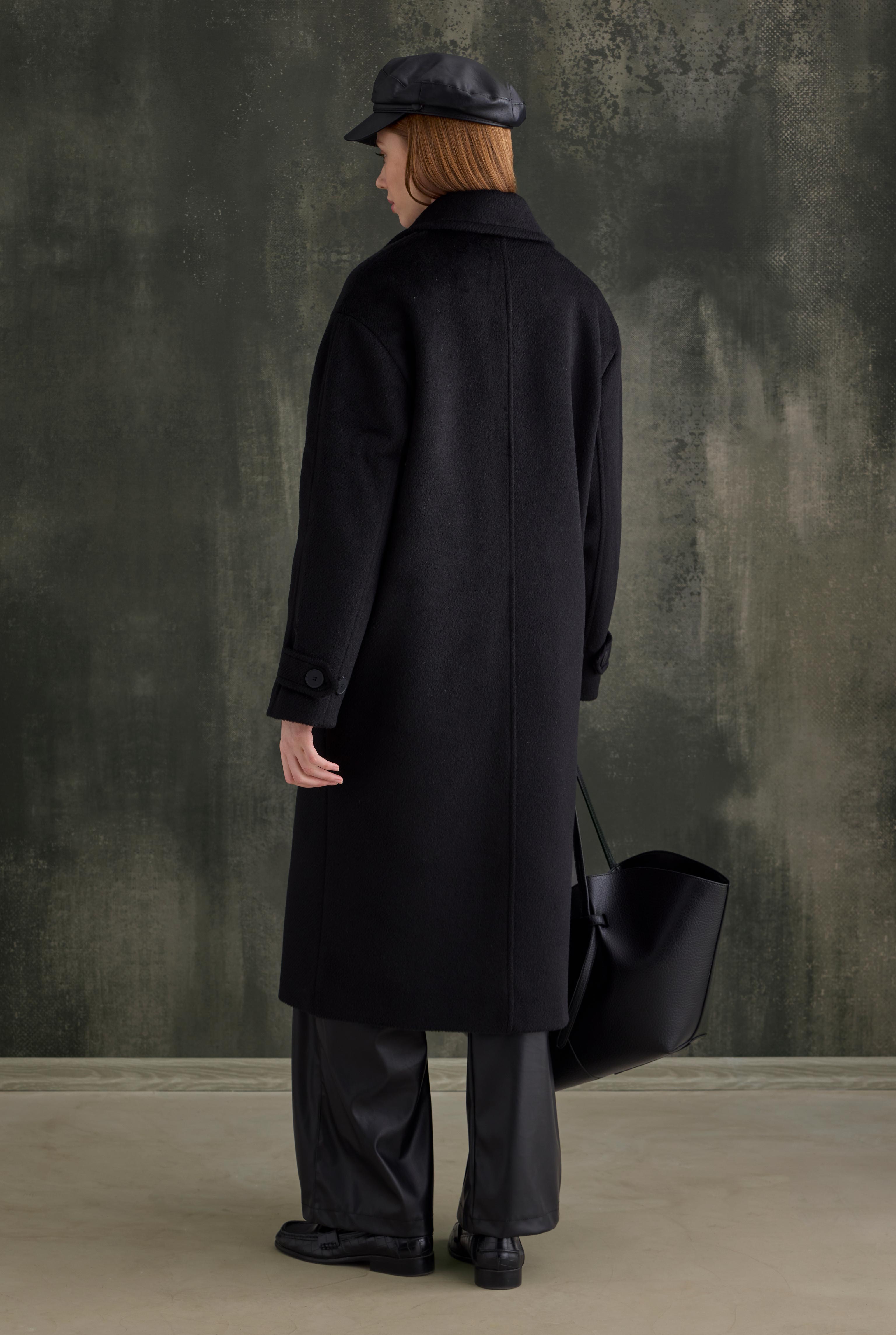 Double-Breasted Long Coat Black - 5