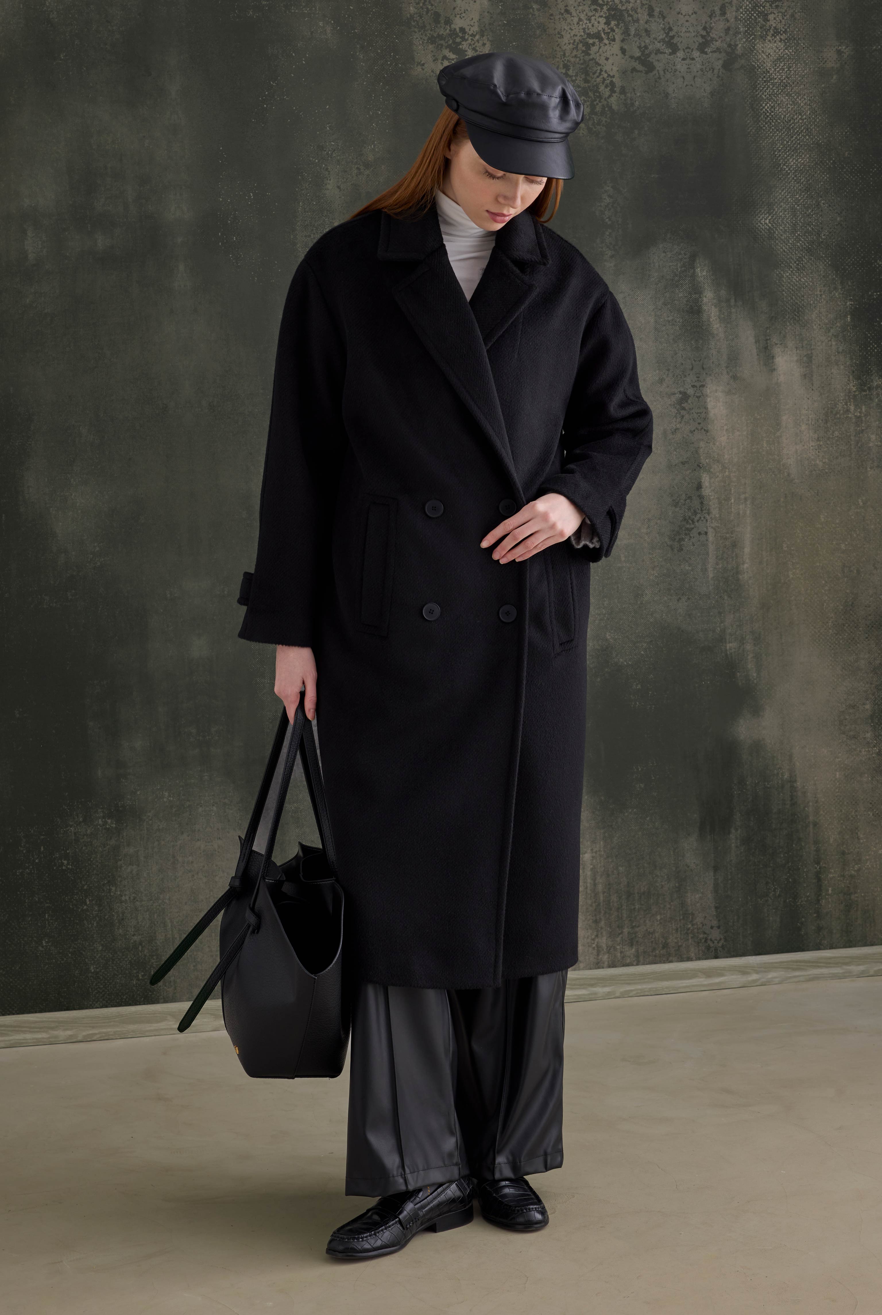 Double-Breasted Long Coat Black - 3