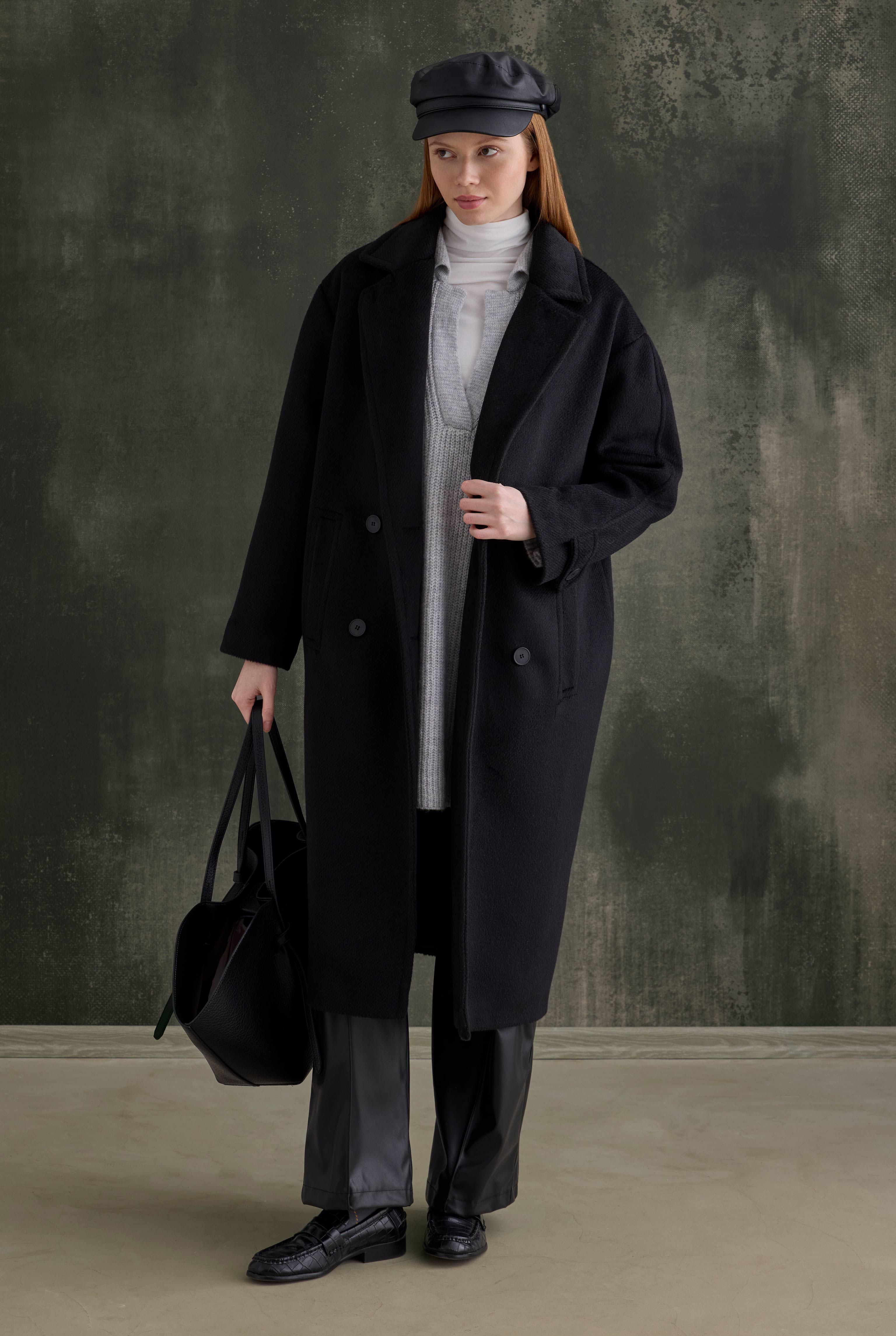 Double-Breasted Long Coat Black - 4