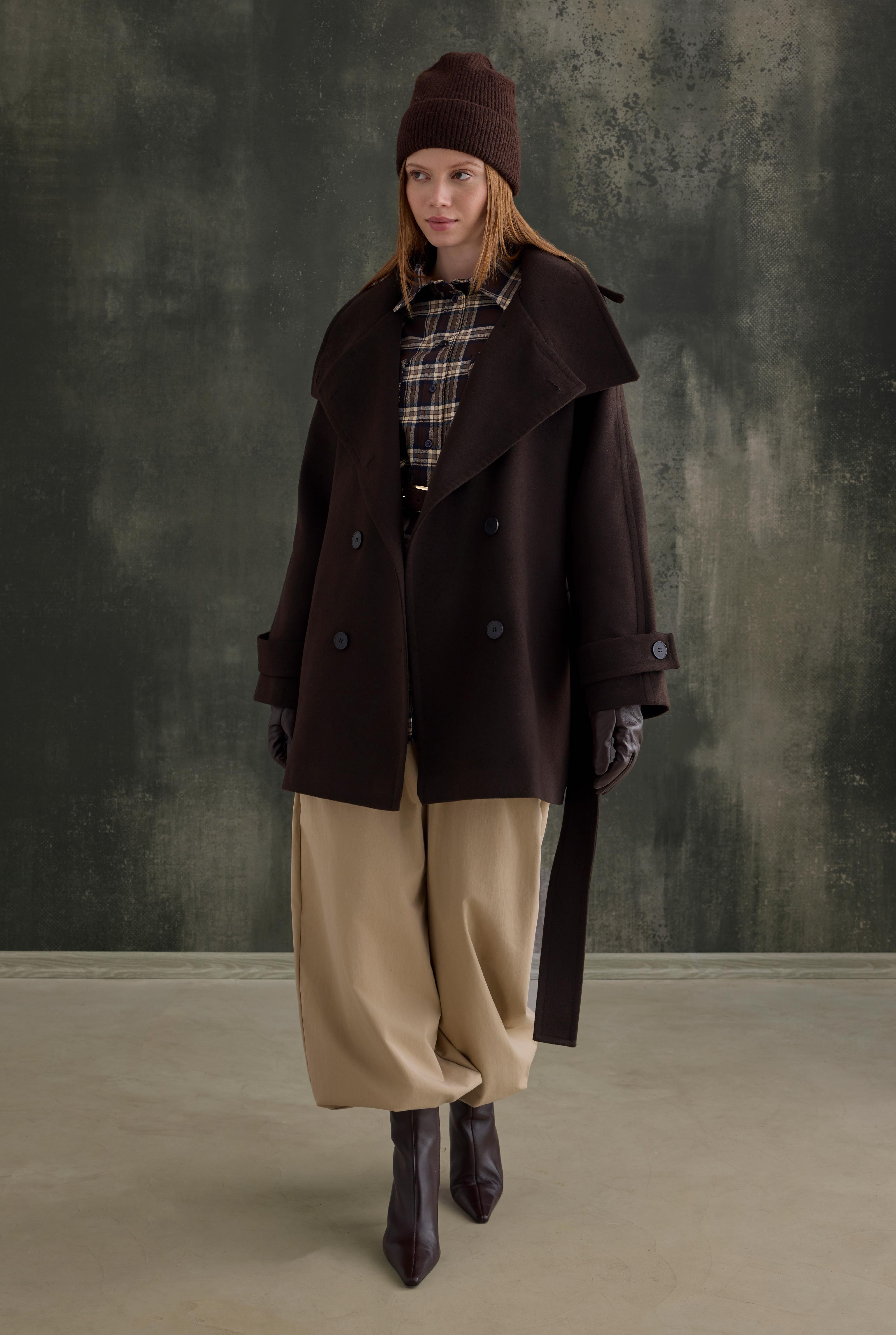 High-Neck Coat Dark Brown - 2