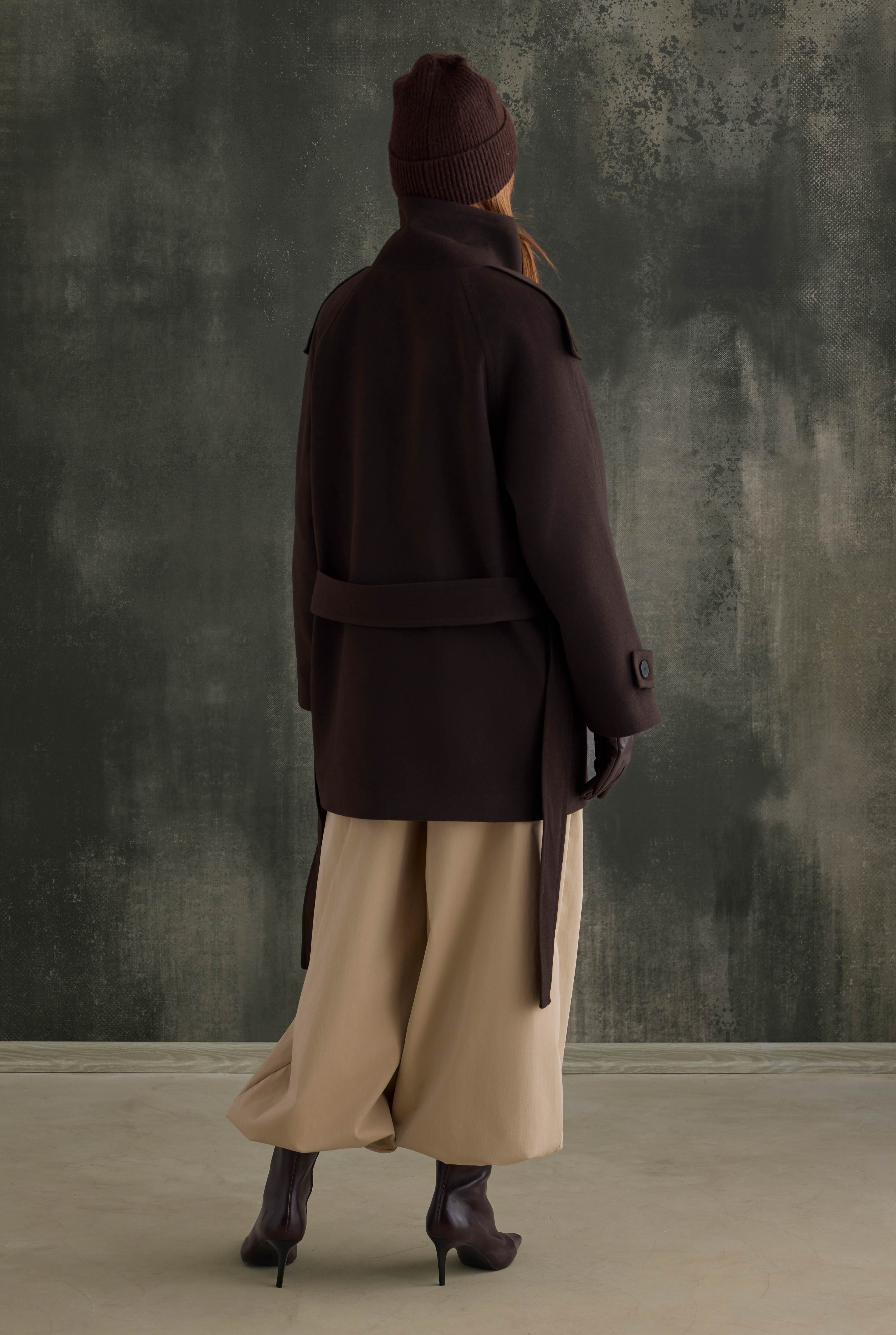 High-Neck Coat Dark Brown - 5