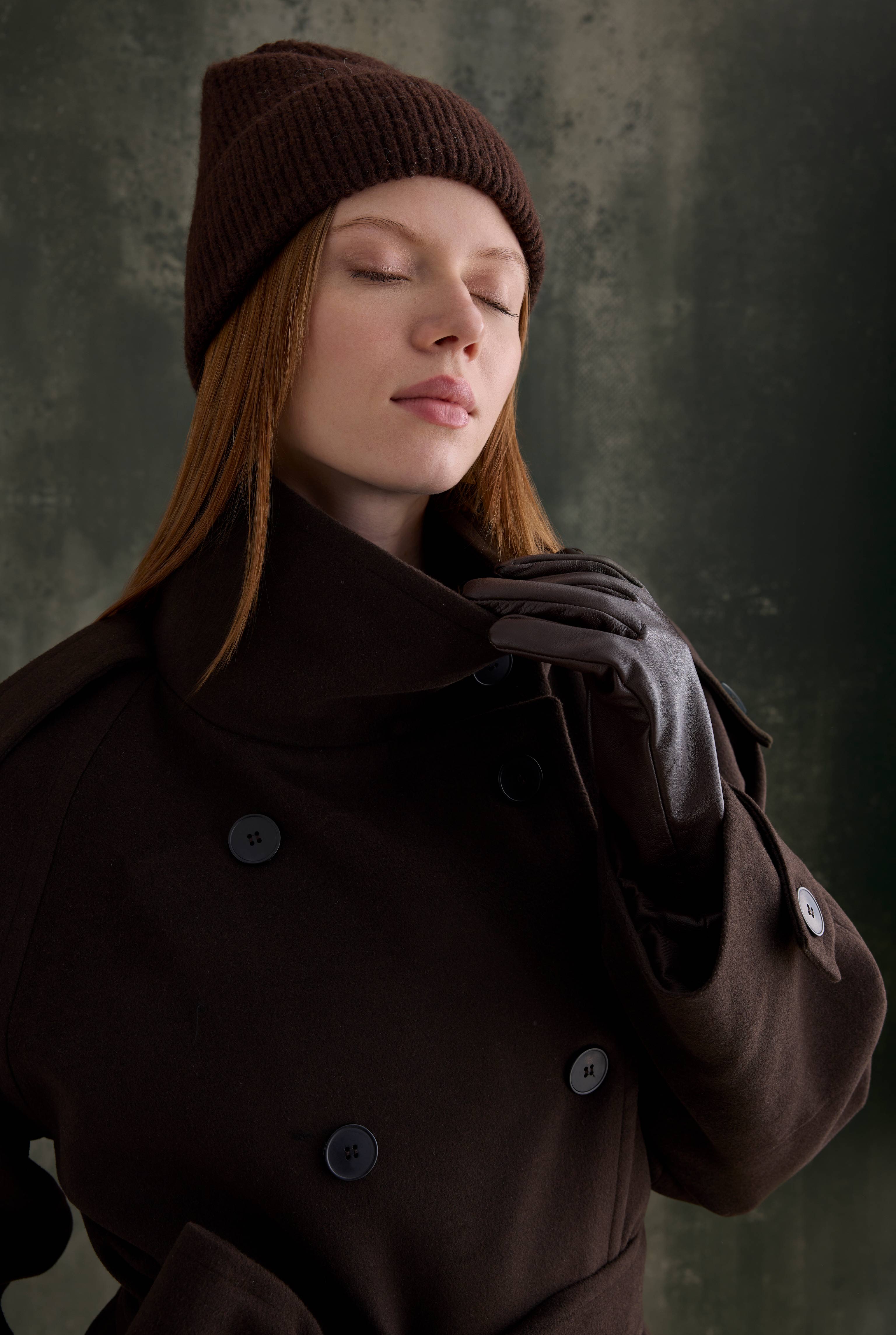 High-Neck Coat Dark Brown - 3