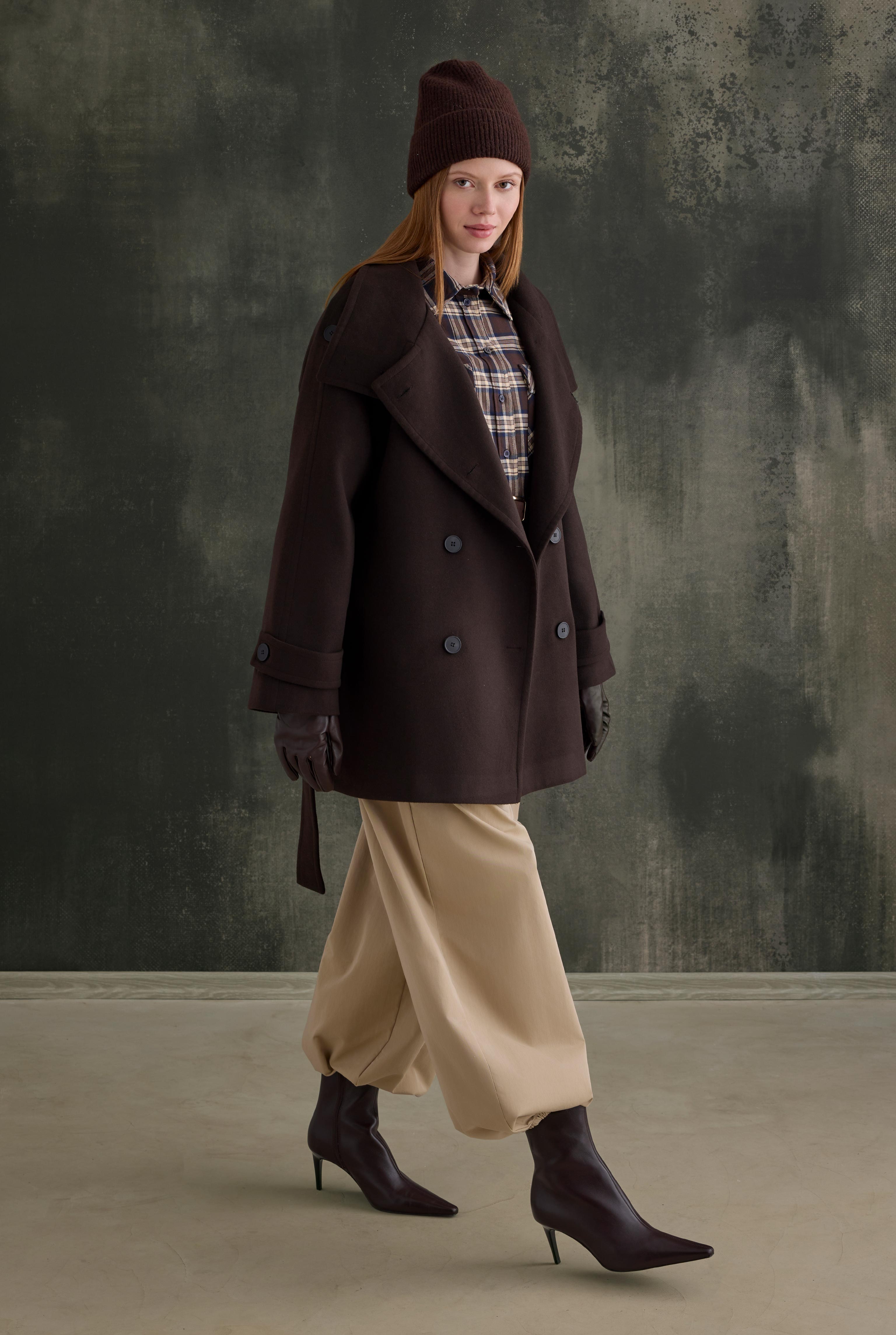 High-Neck Coat Dark Brown - 4