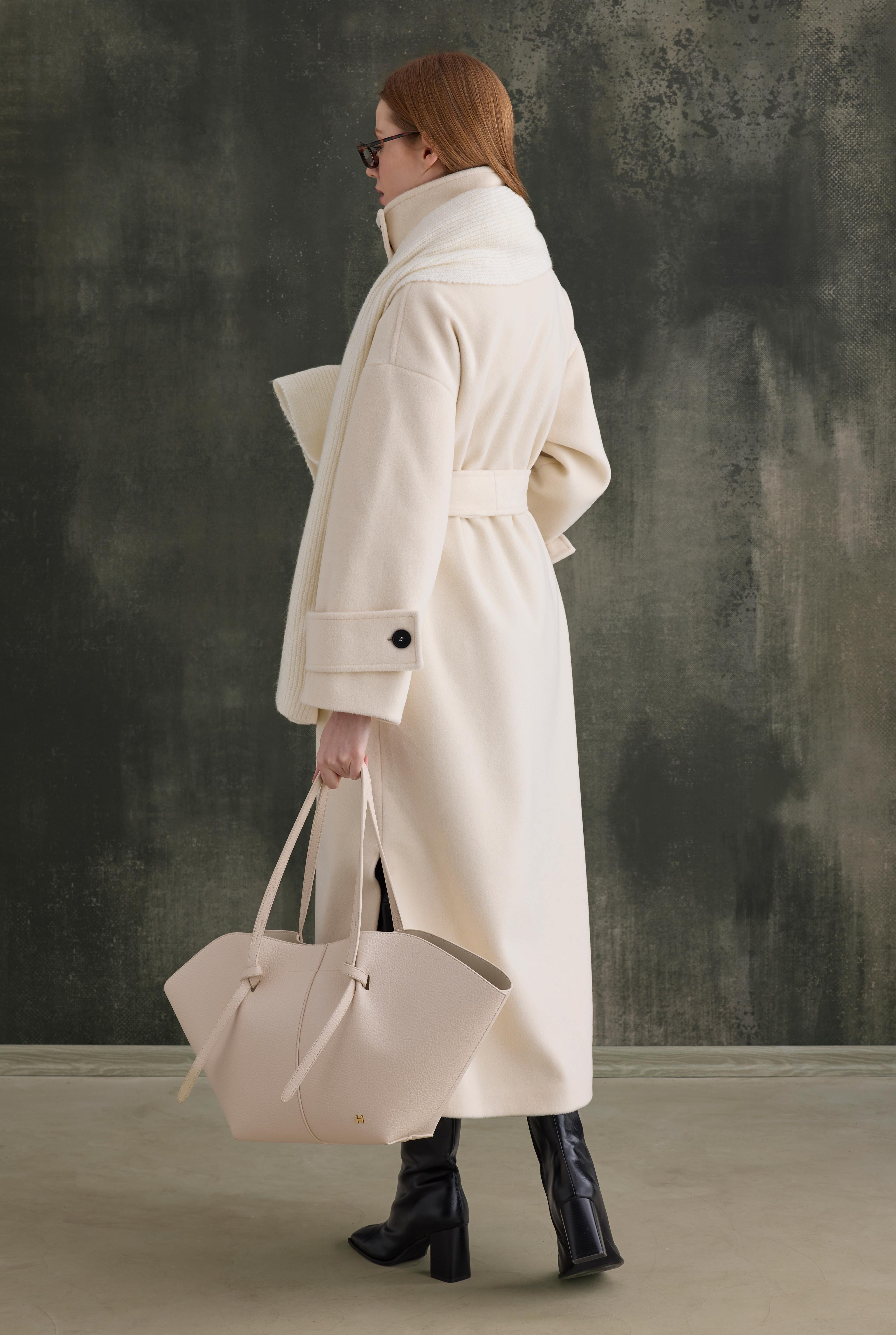 Funnel Neck Long Coat Ecru - 7