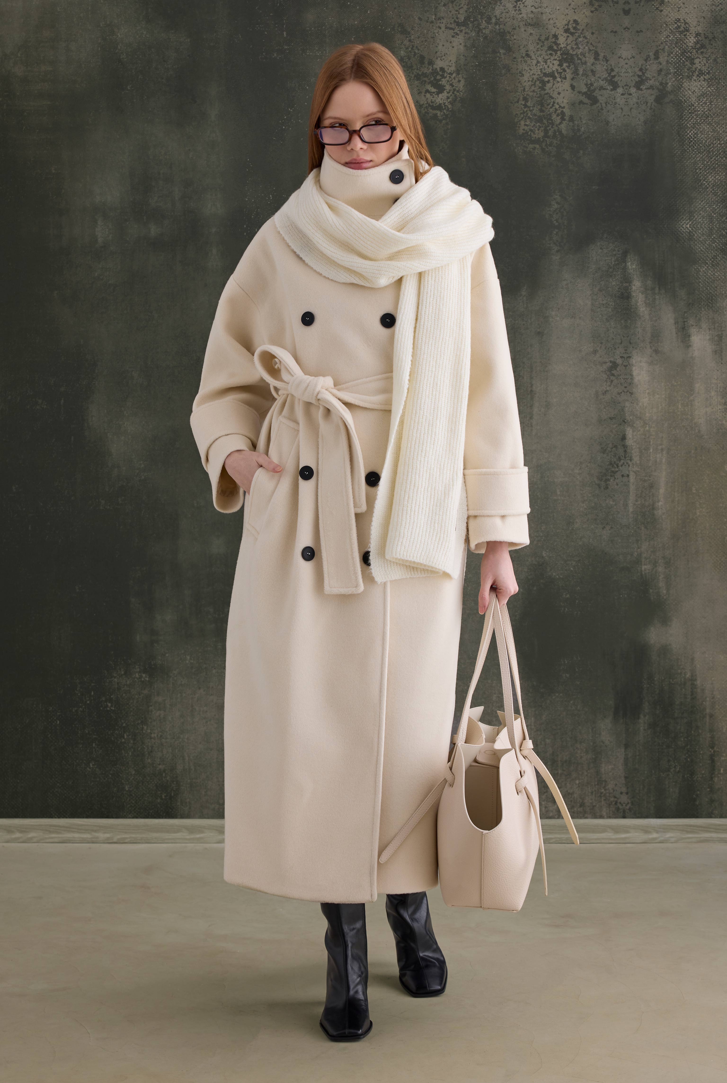 Funnel Neck Long Coat Ecru - 5