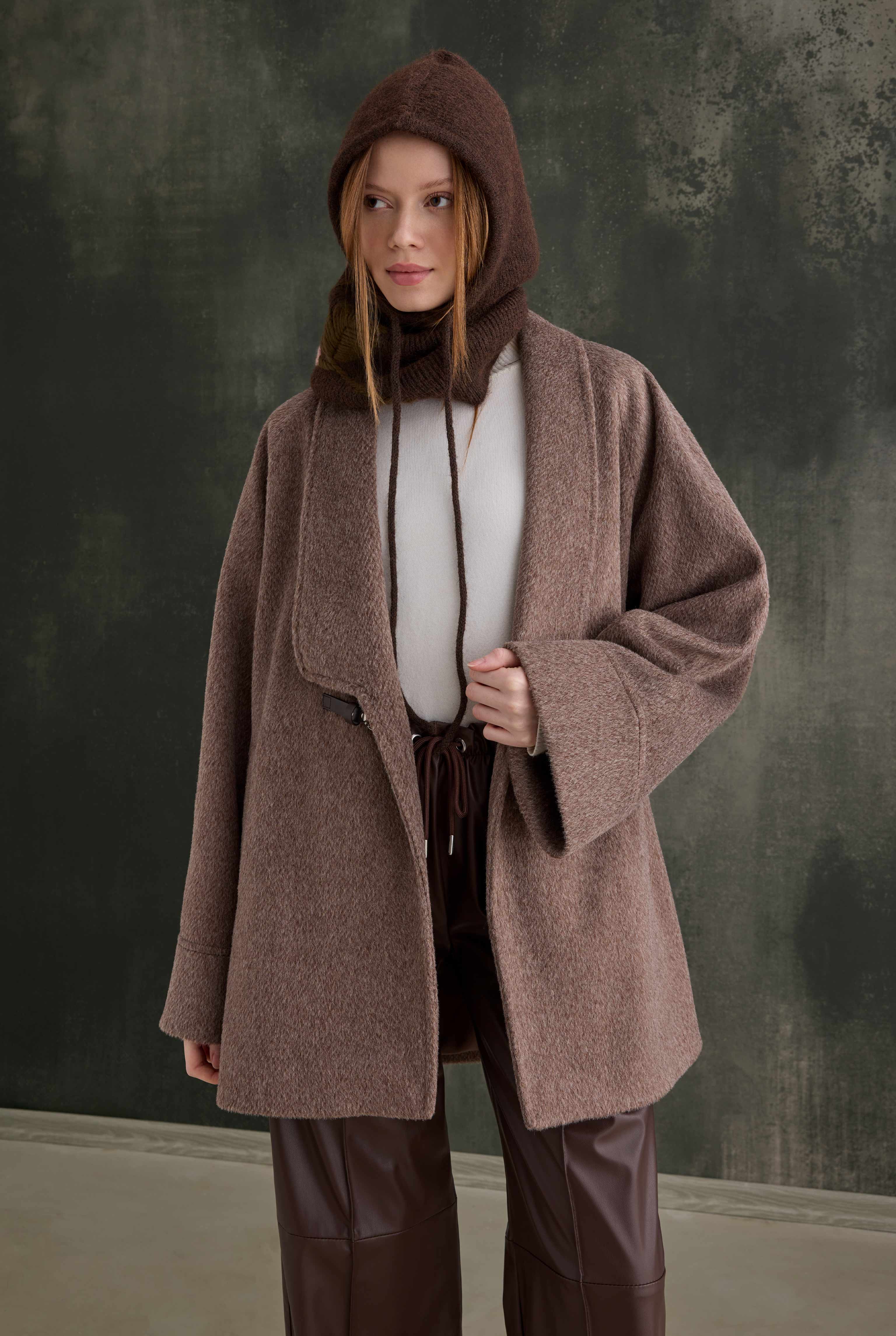 Belt Detailed Coat Brown - 1