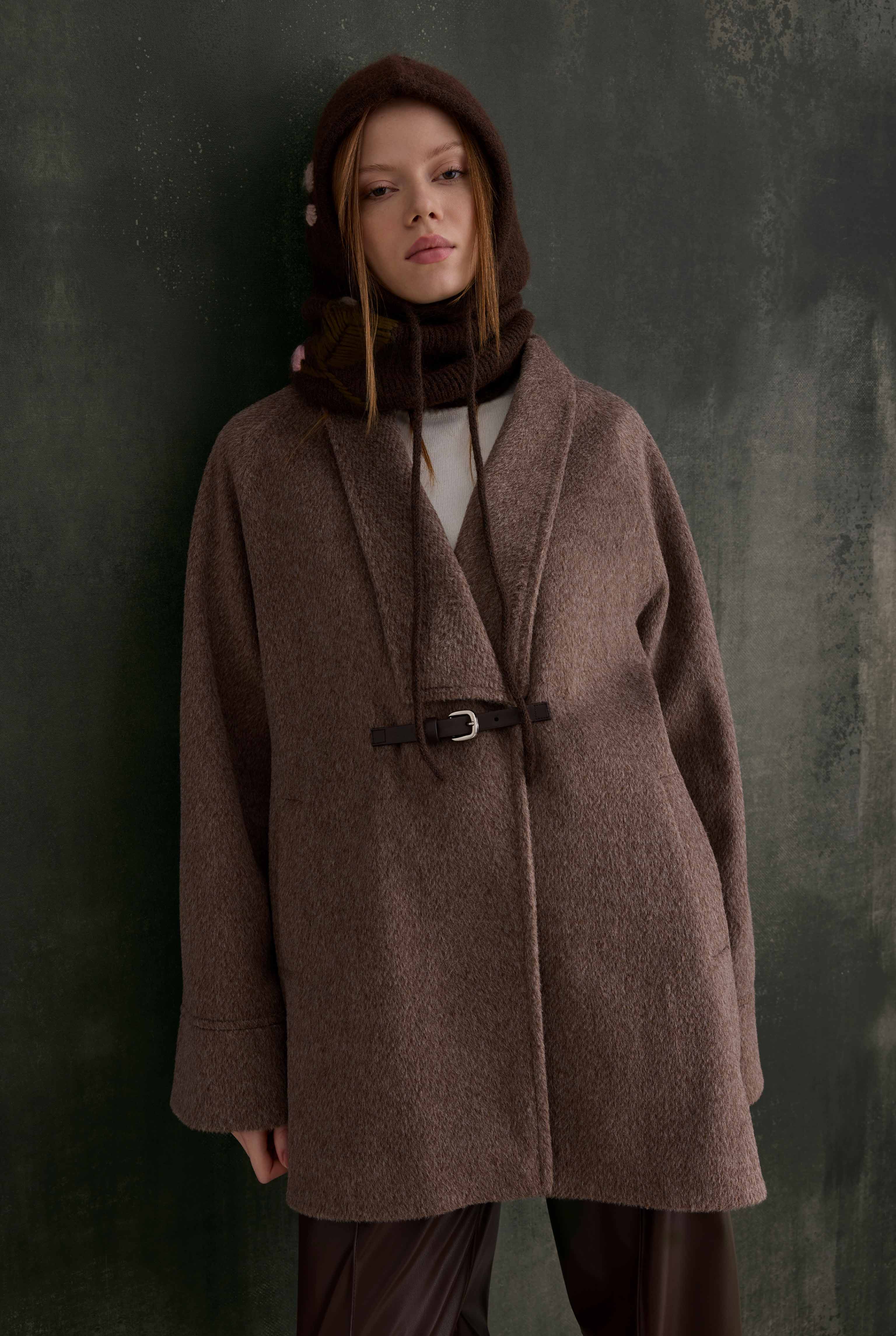 Belt Detailed Coat Brown - 3