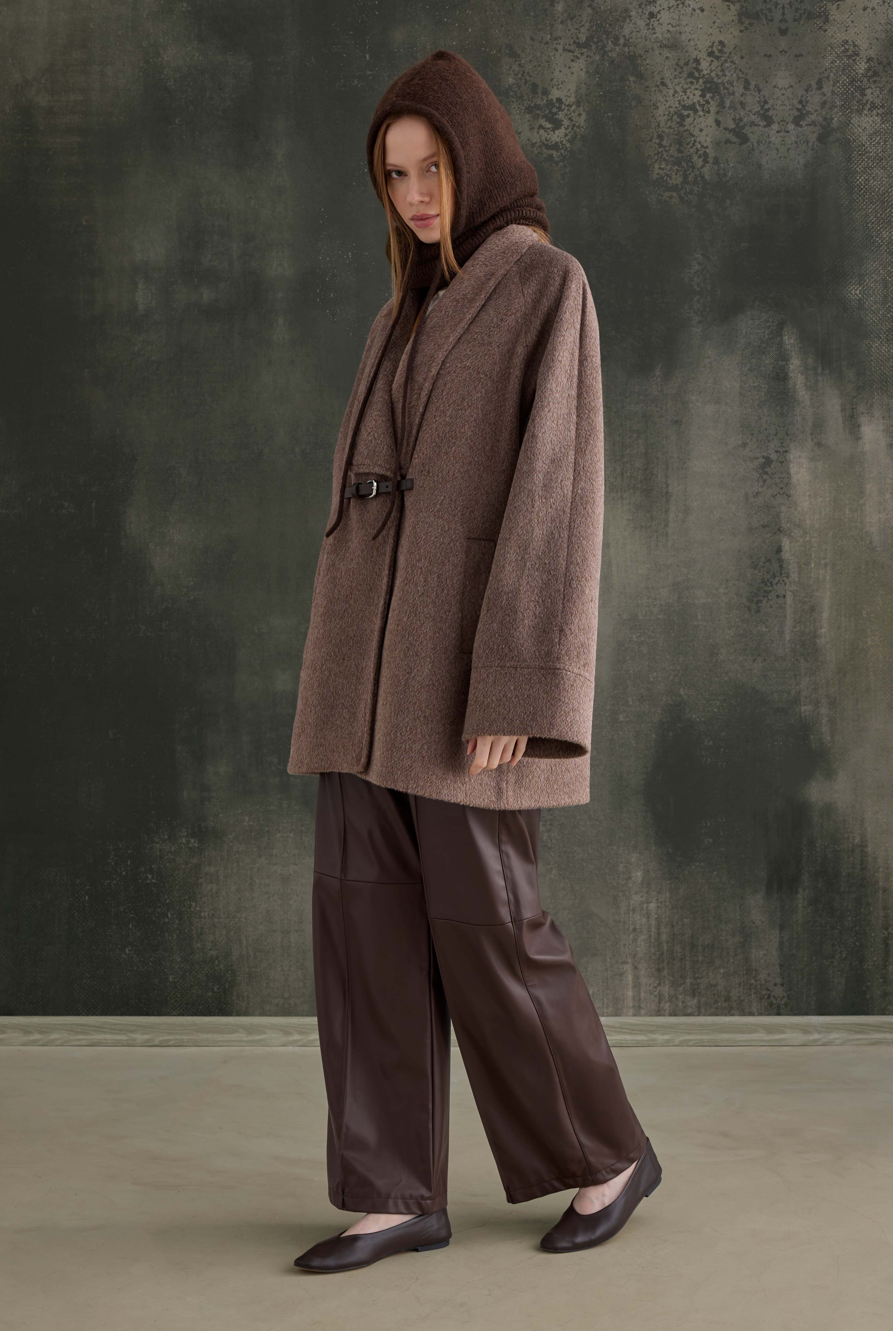 Belt Detailed Coat Brown - 5