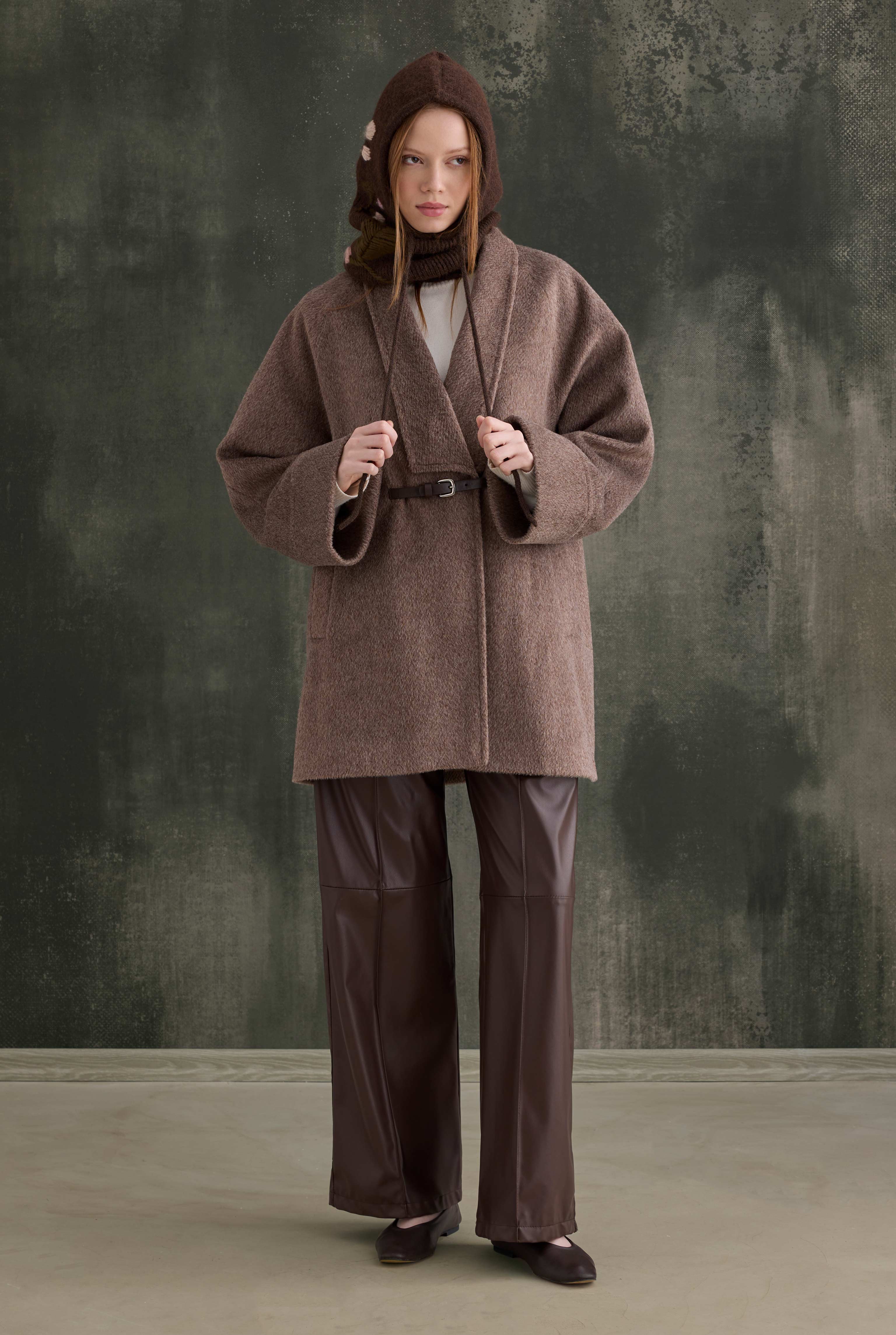Belt Detailed Coat Brown - 2